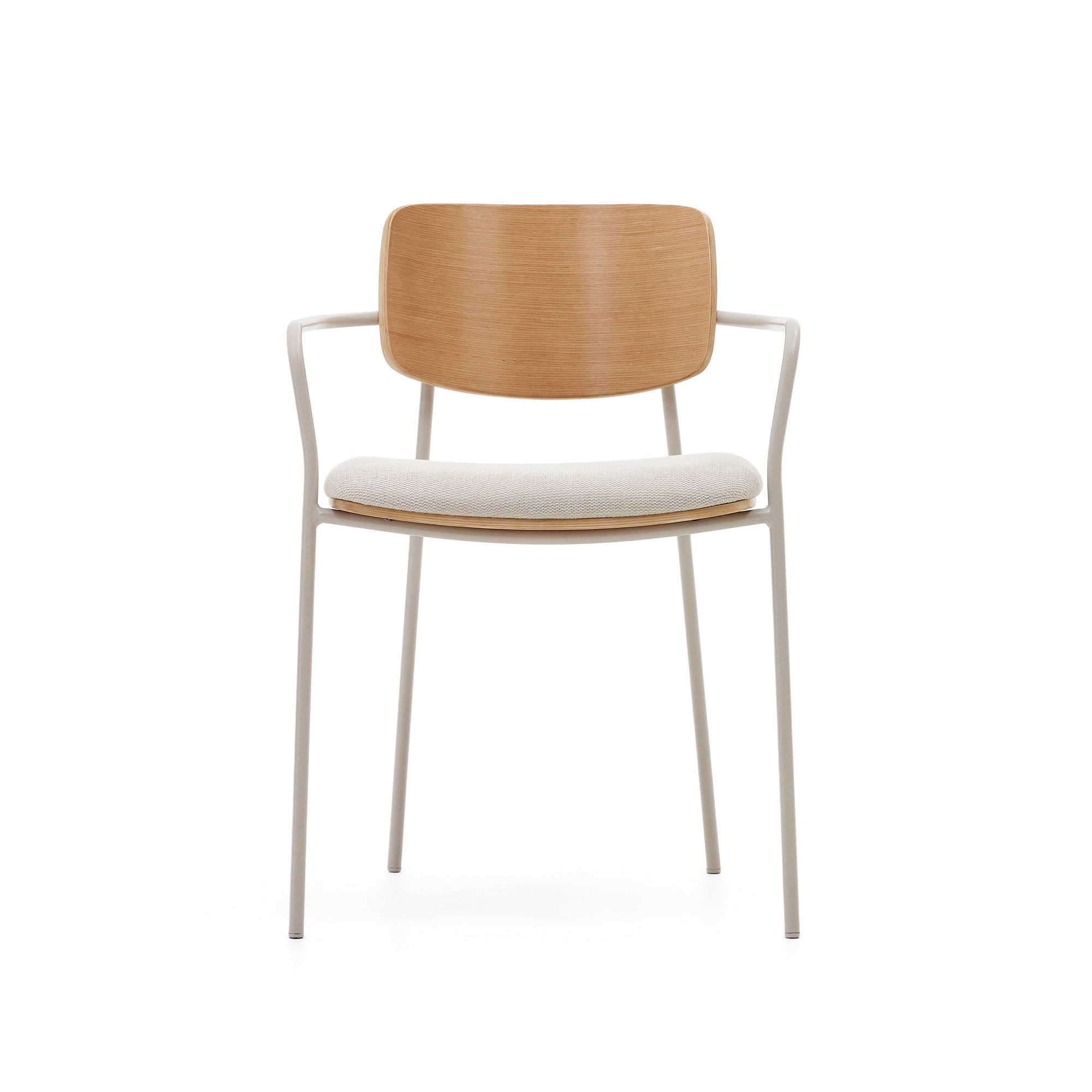 Maureen stackable chair in poplar plywood with light tone finish and beige metal legs, 100% FSC - Product Image