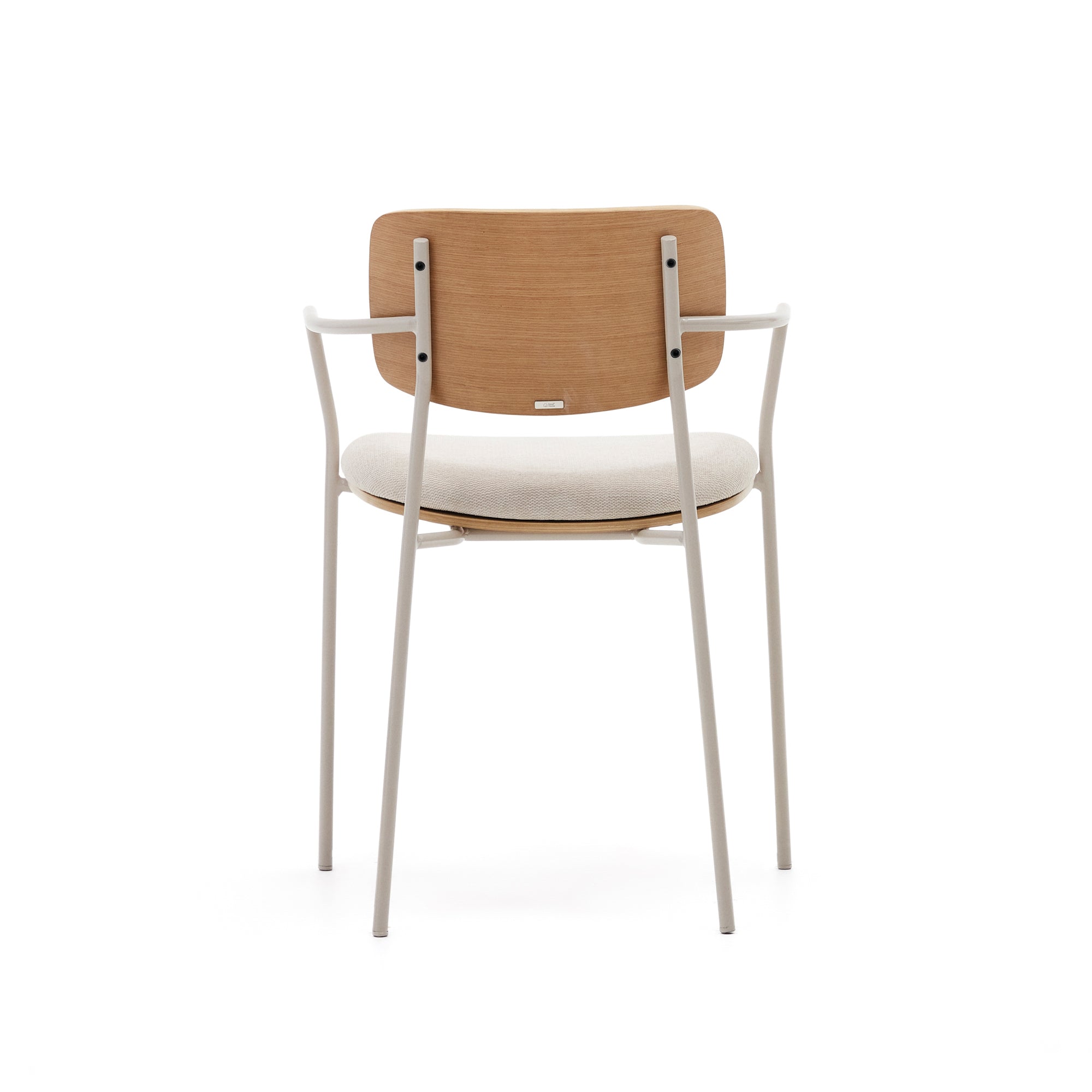 Maureen stackable chair in poplar plywood with light tone finish and beige metal legs, 100% FSC - Product Image