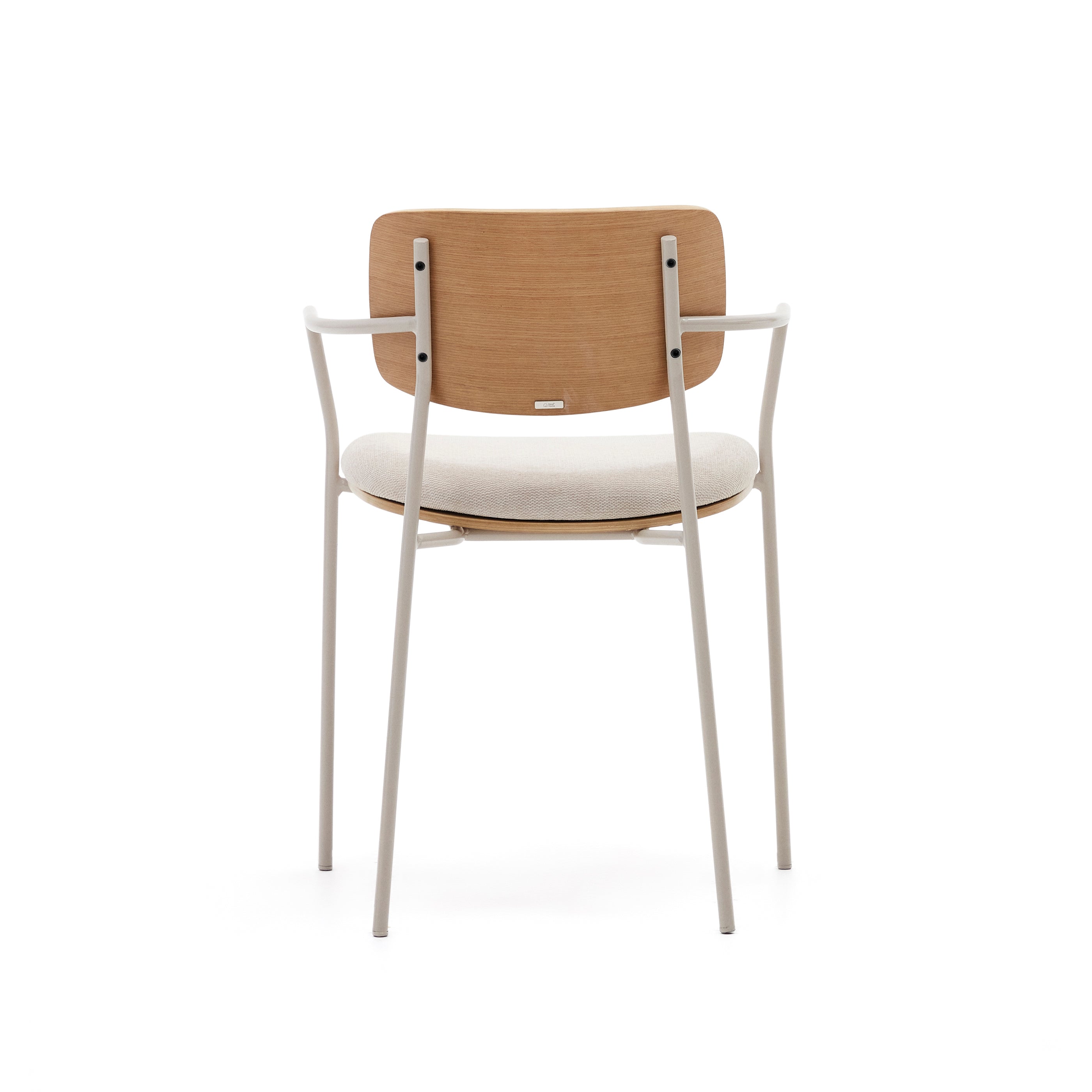 Maureen stackable chair in poplar plywood with light tone finish and beige metal legs, 100% FSC - Product Image