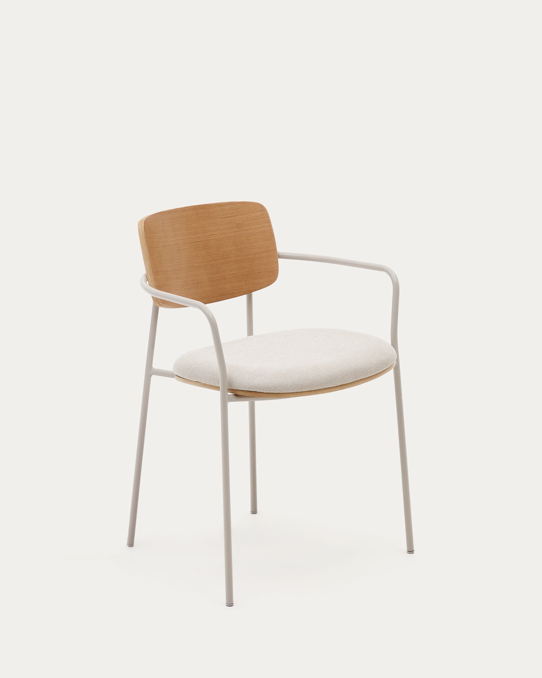 Maureen stackable chair in poplar plywood with light tone finish and beige metal legs, 100% FSC - Product View