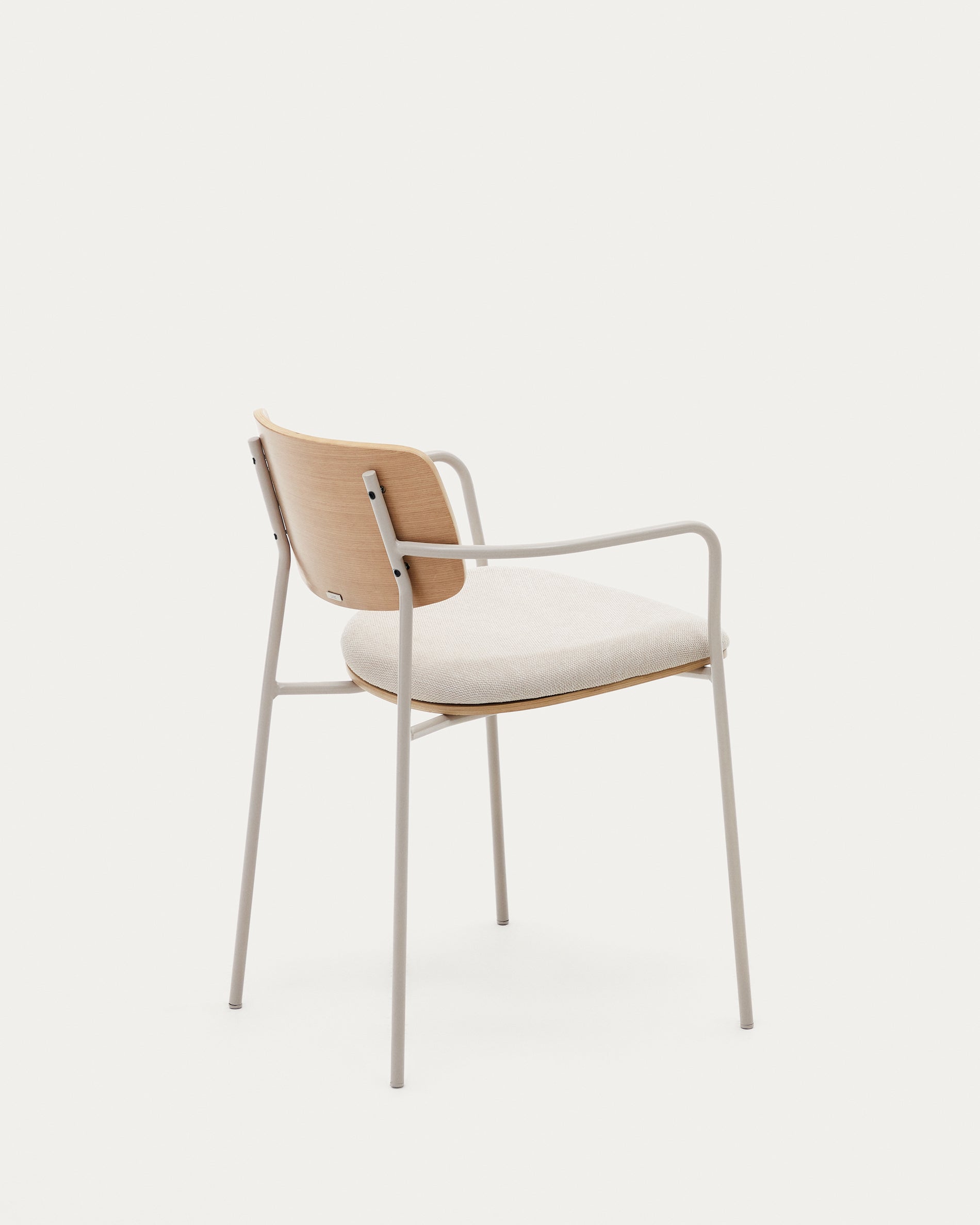 Maureen stackable chair in poplar plywood with light tone finish and beige metal legs, 100% FSC - Product View