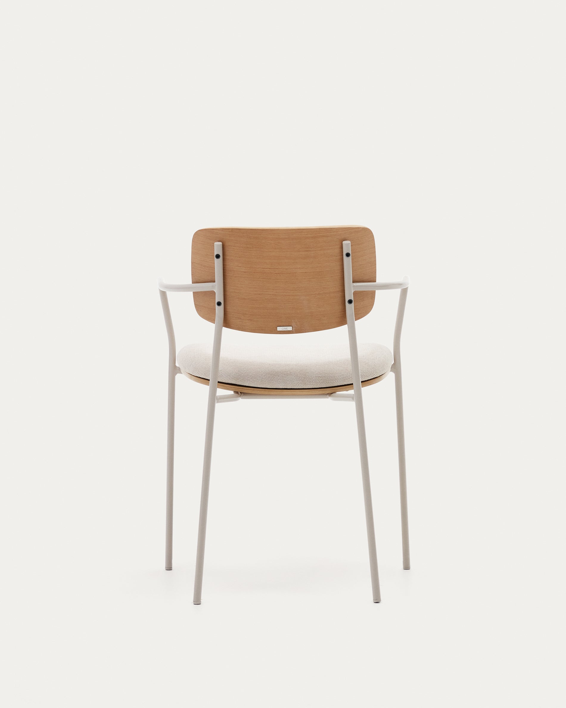 Maureen stackable chair in poplar plywood with light tone finish and beige metal legs, 100% FSC - Product View