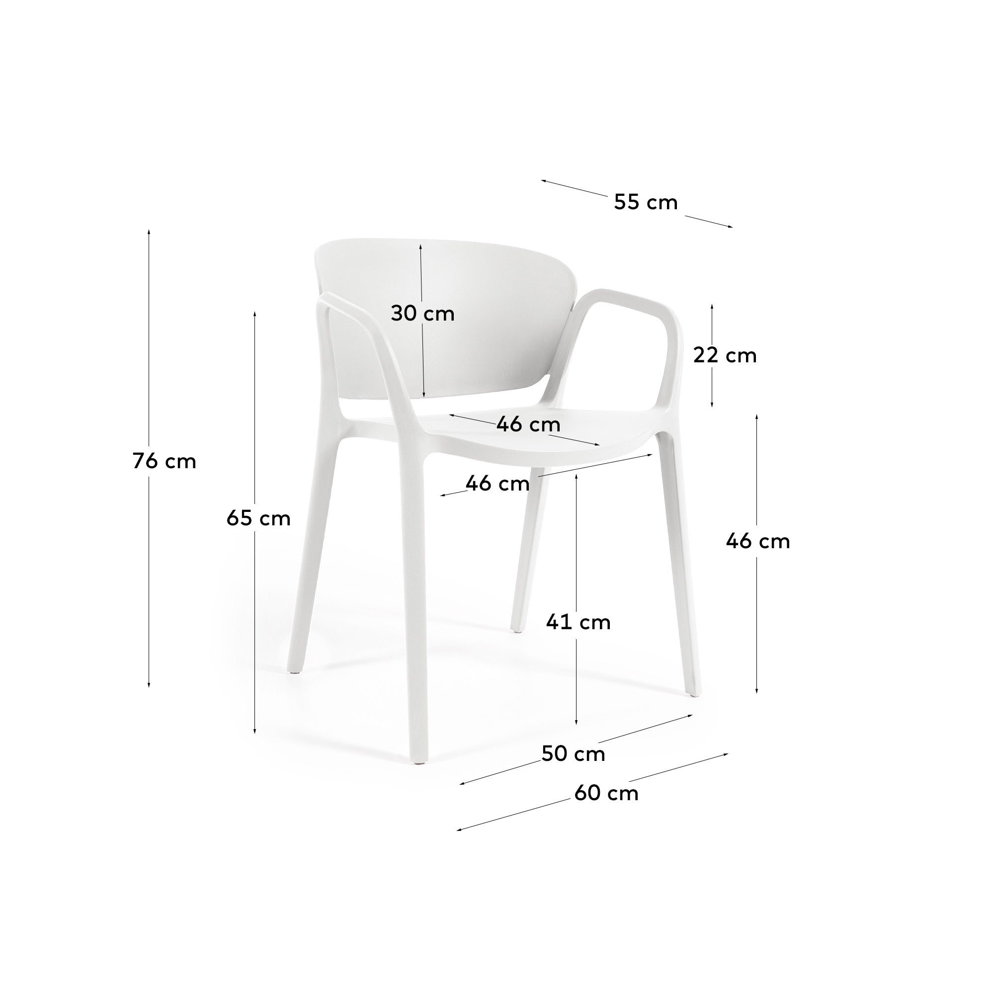Ania stackable white garden chair - Measurements