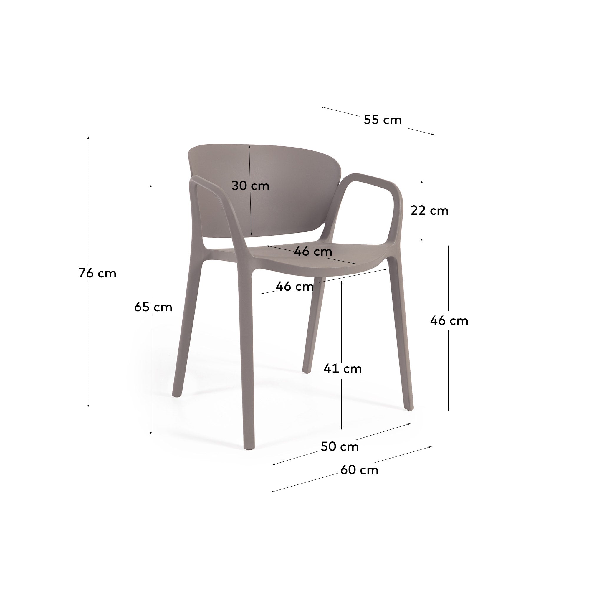 Ania stackable brown garden chair - Measurements