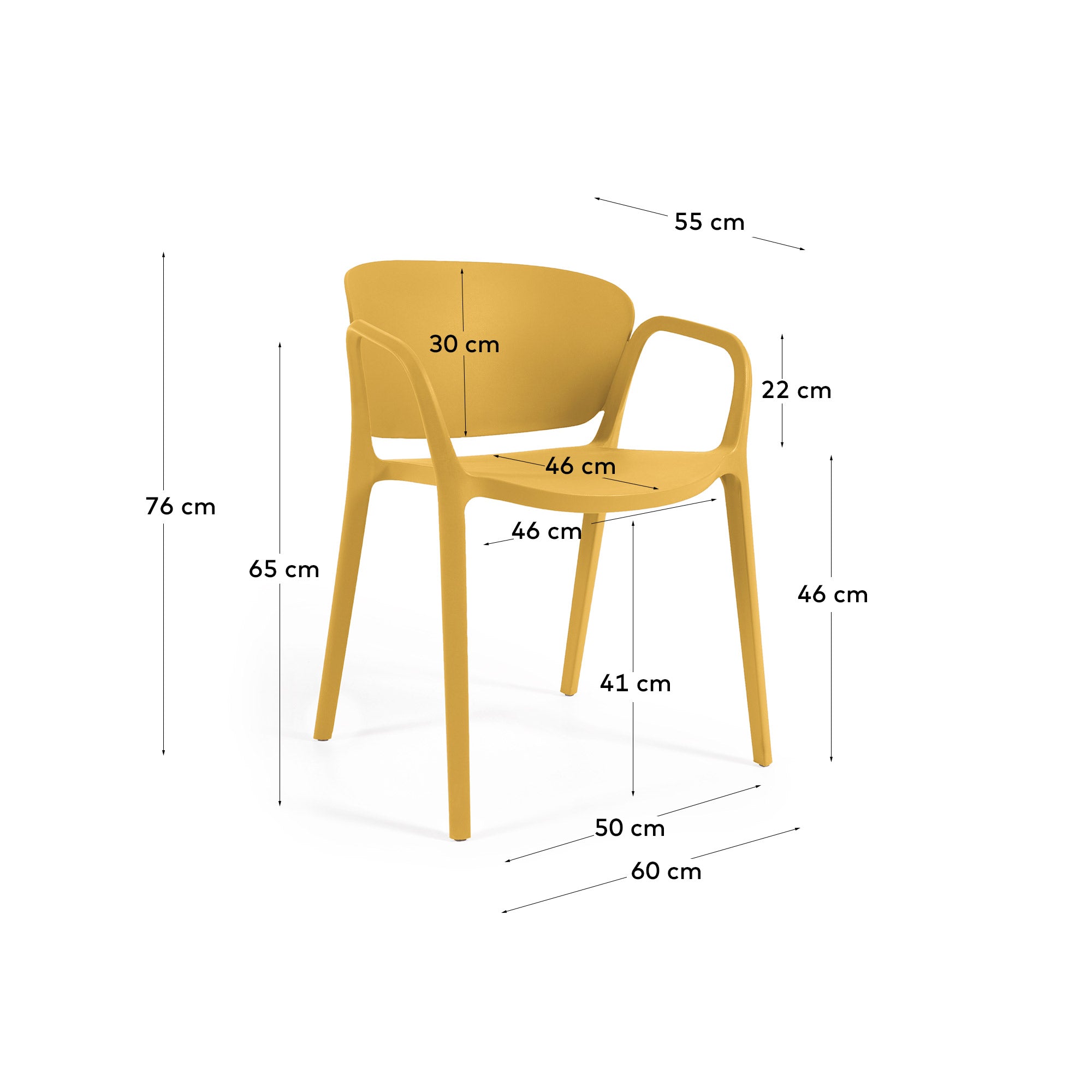 Ania stackable yellow garden chair - Measurements
