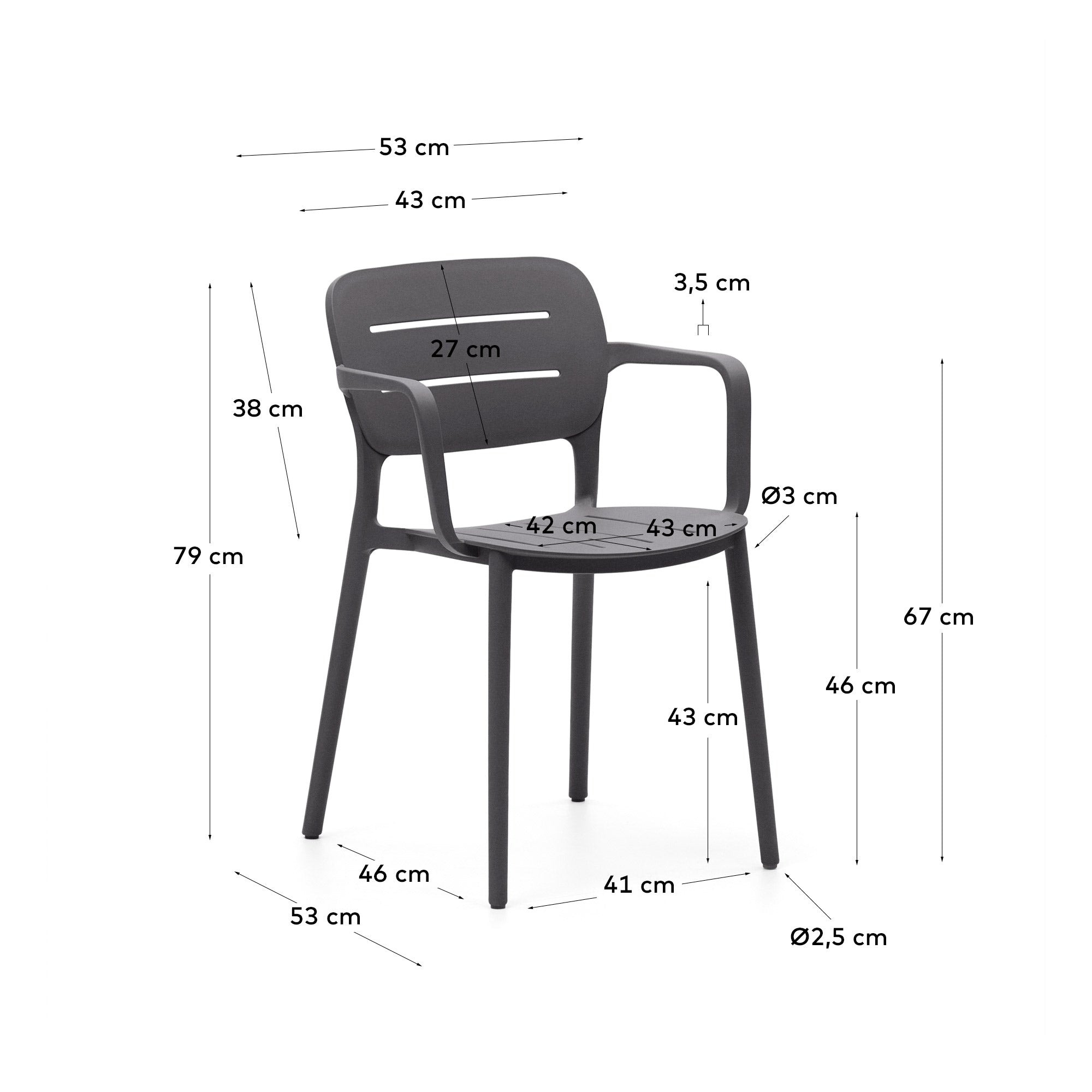 Morella stackable garden chair in grey - Measurements