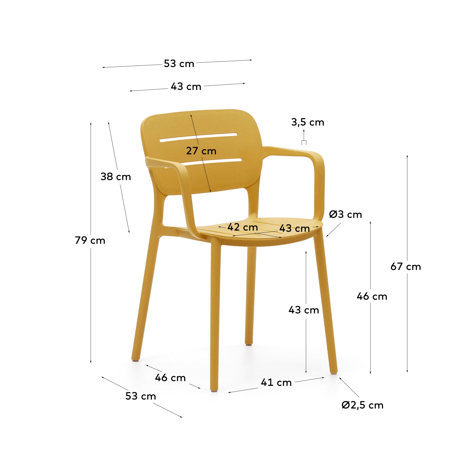 Morella stackable outdoor chair in mustard - Measurements