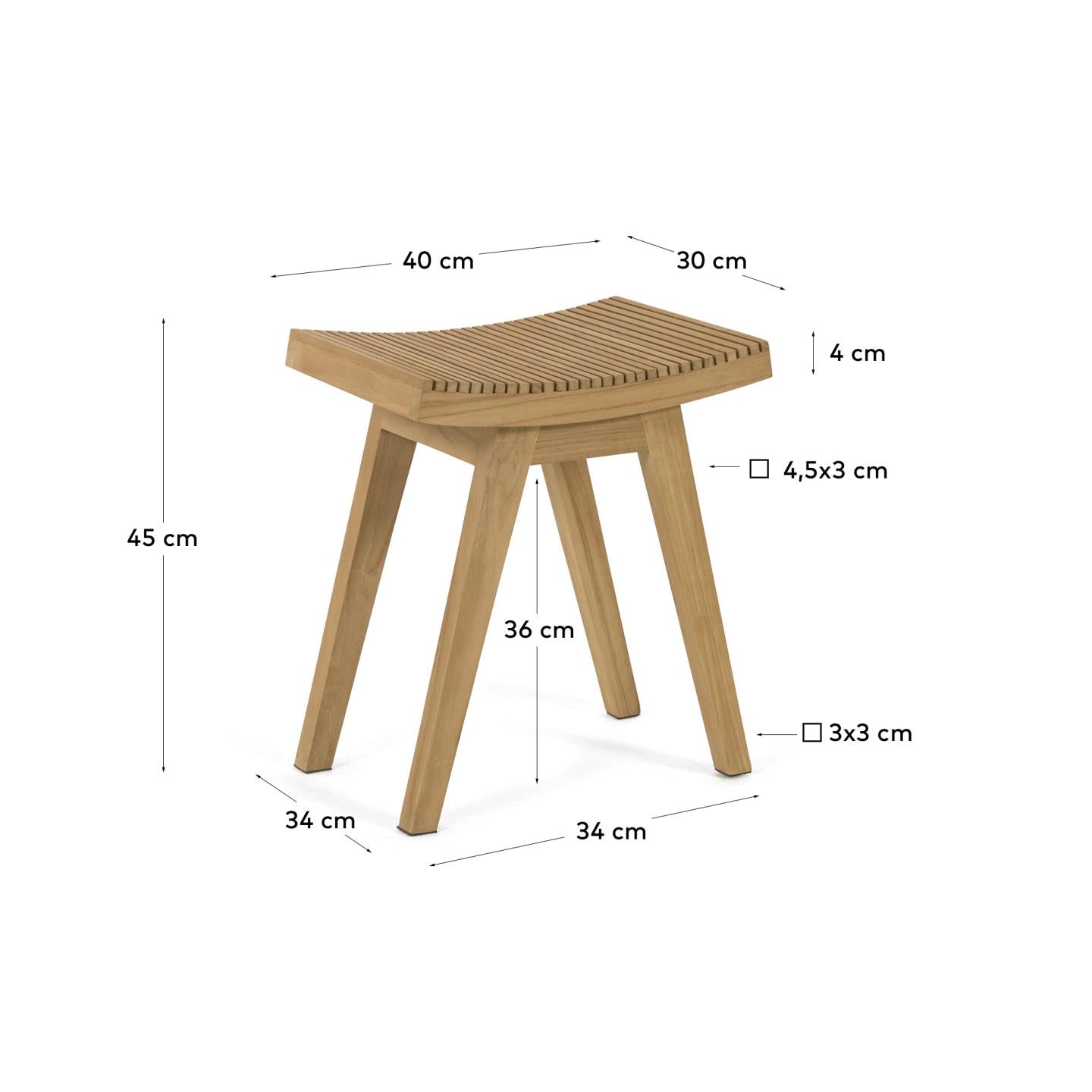 Vicentina solid teak footrest - Measurements