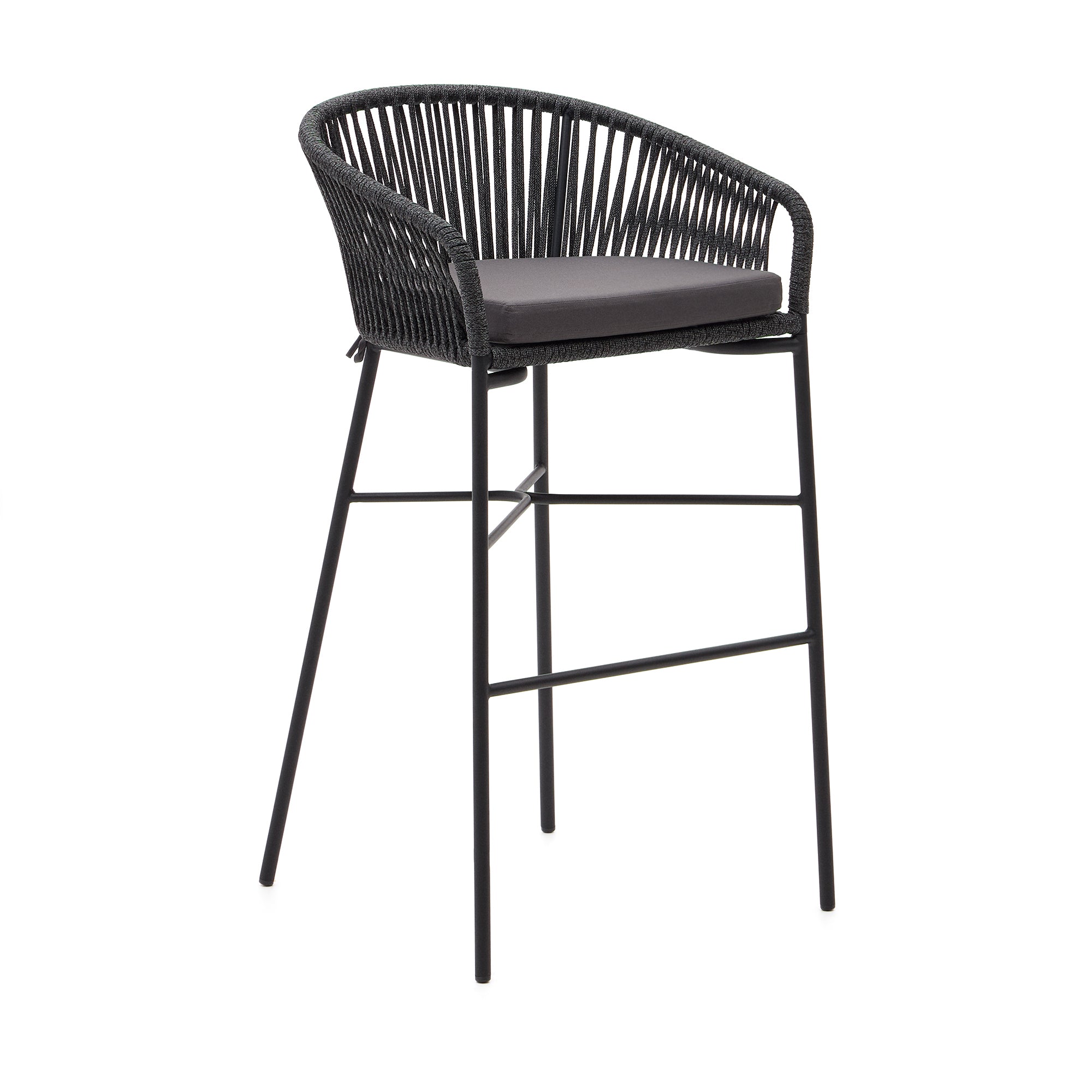 Yanet stool made from black cord and galvanised steel, height 80 cm - Product Image