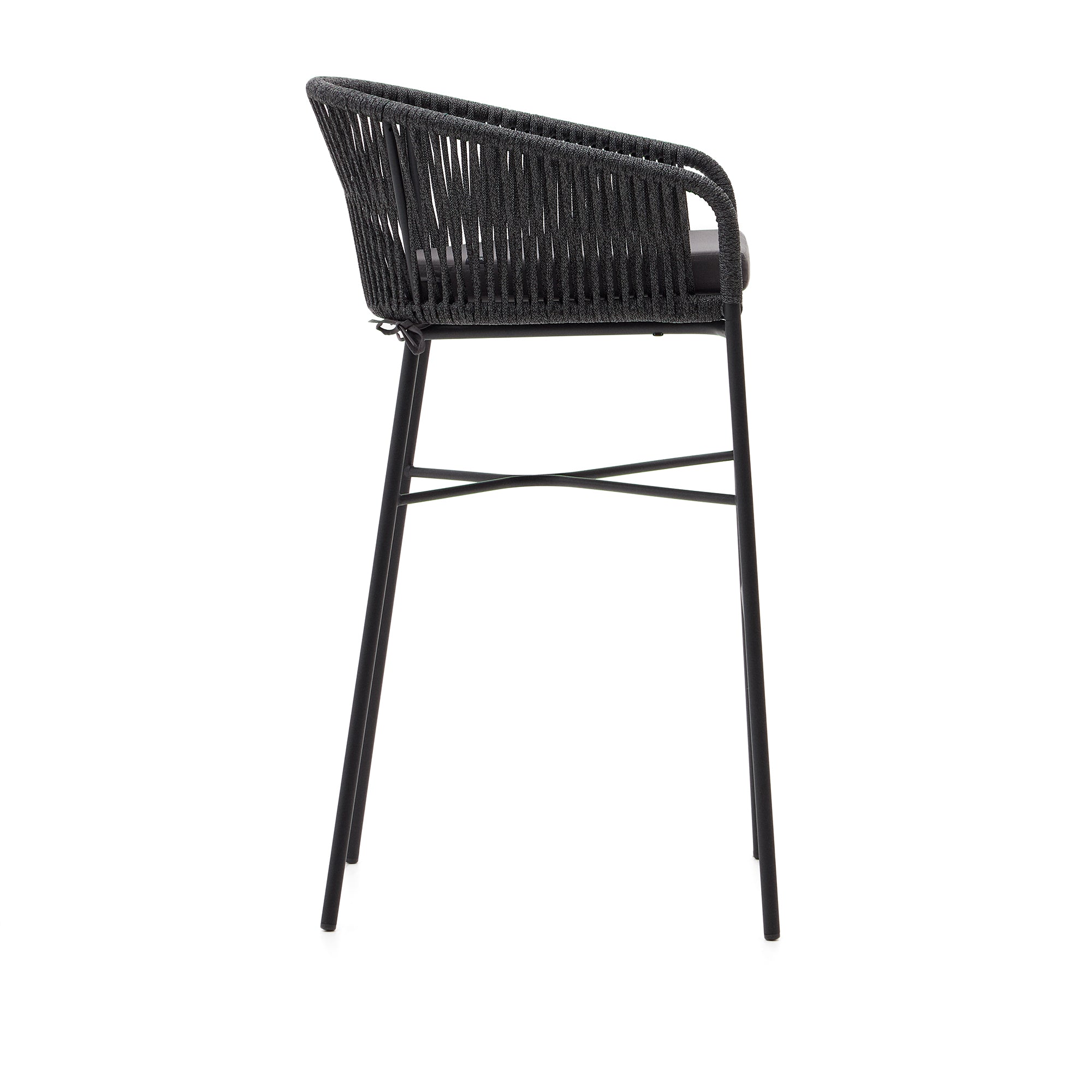 Yanet stool made from black cord and galvanised steel, height 80 cm - Product Image