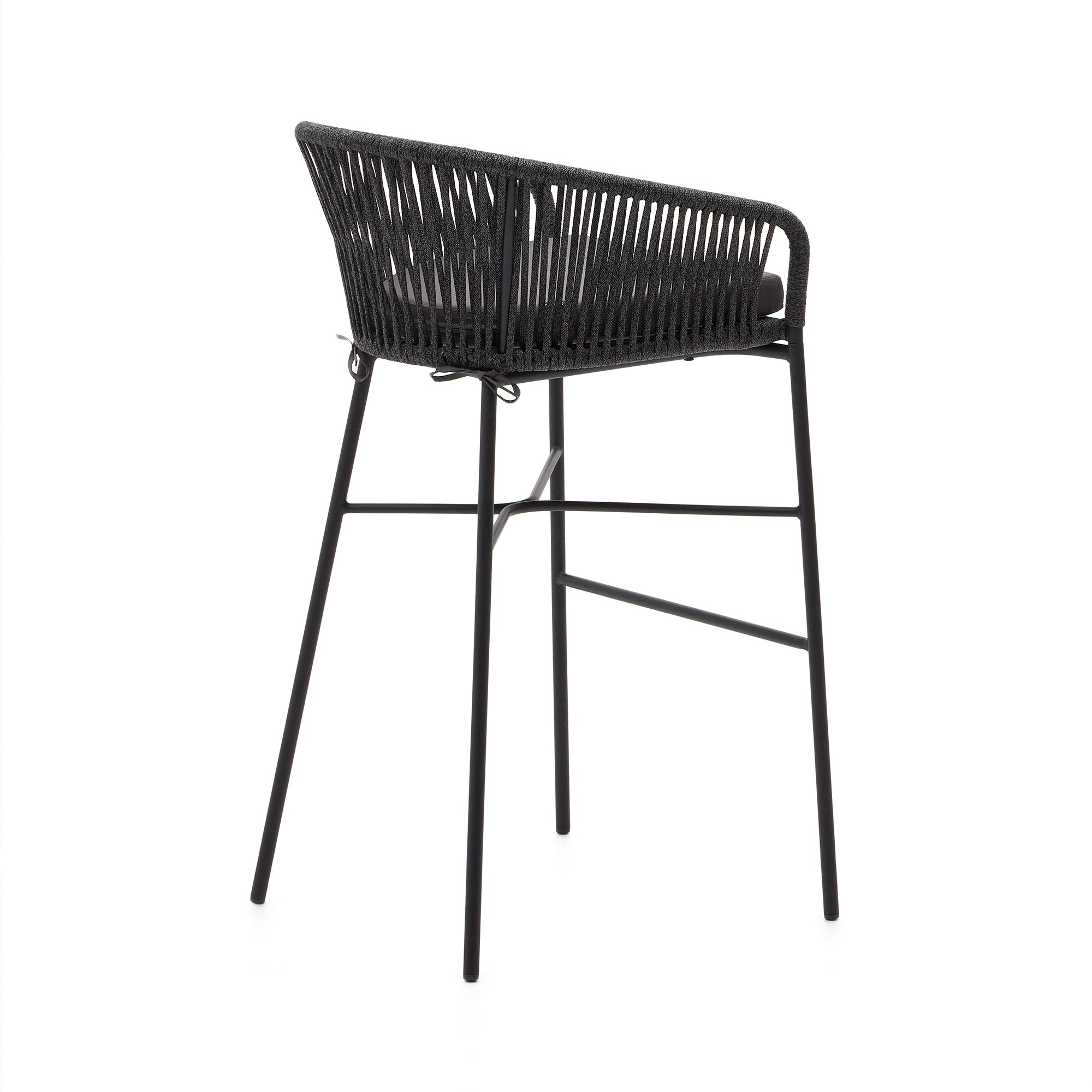 Yanet stool made from black cord and galvanised steel, height 80 cm - Product Image