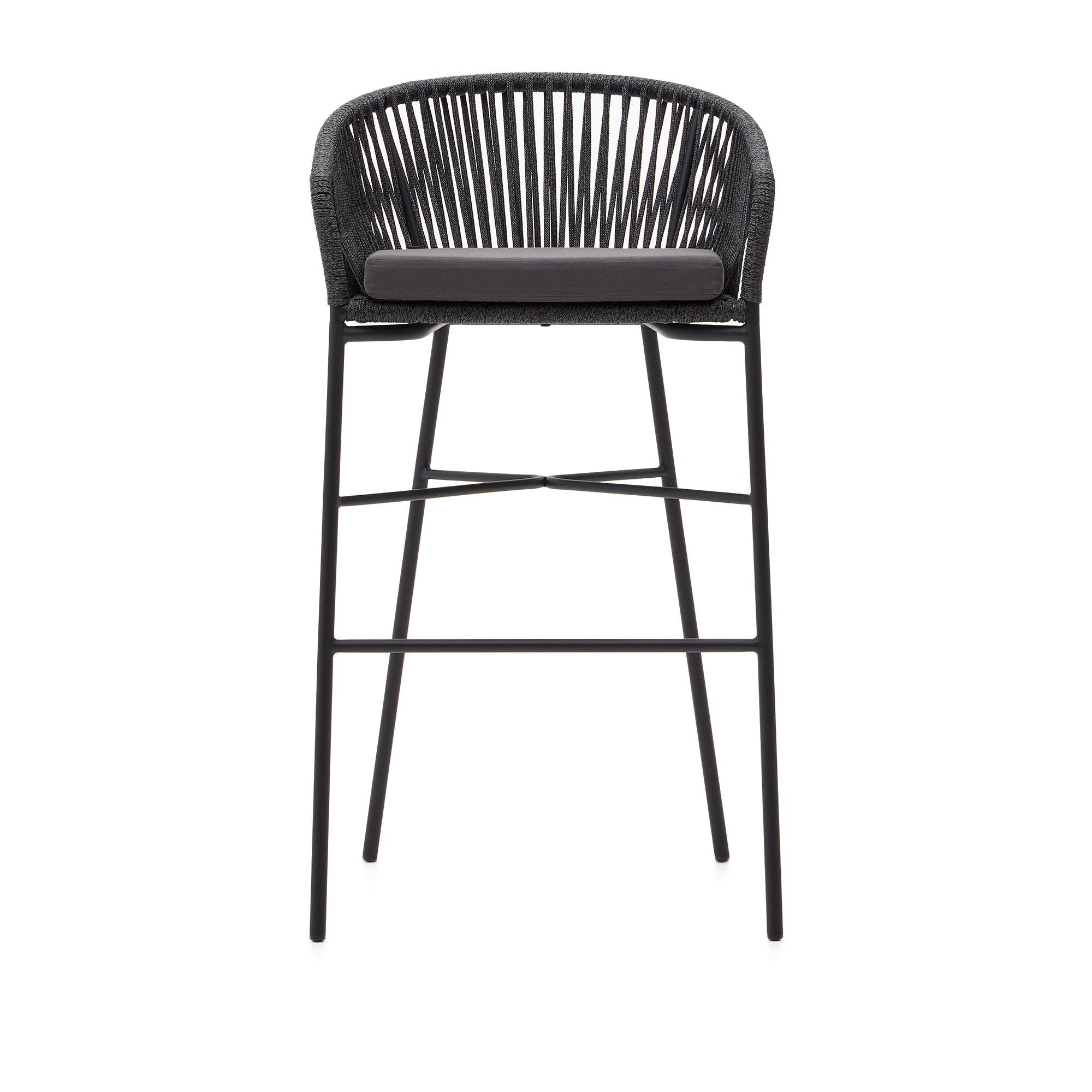Yanet stool made from black cord and galvanised steel, height 80 cm - Product Image