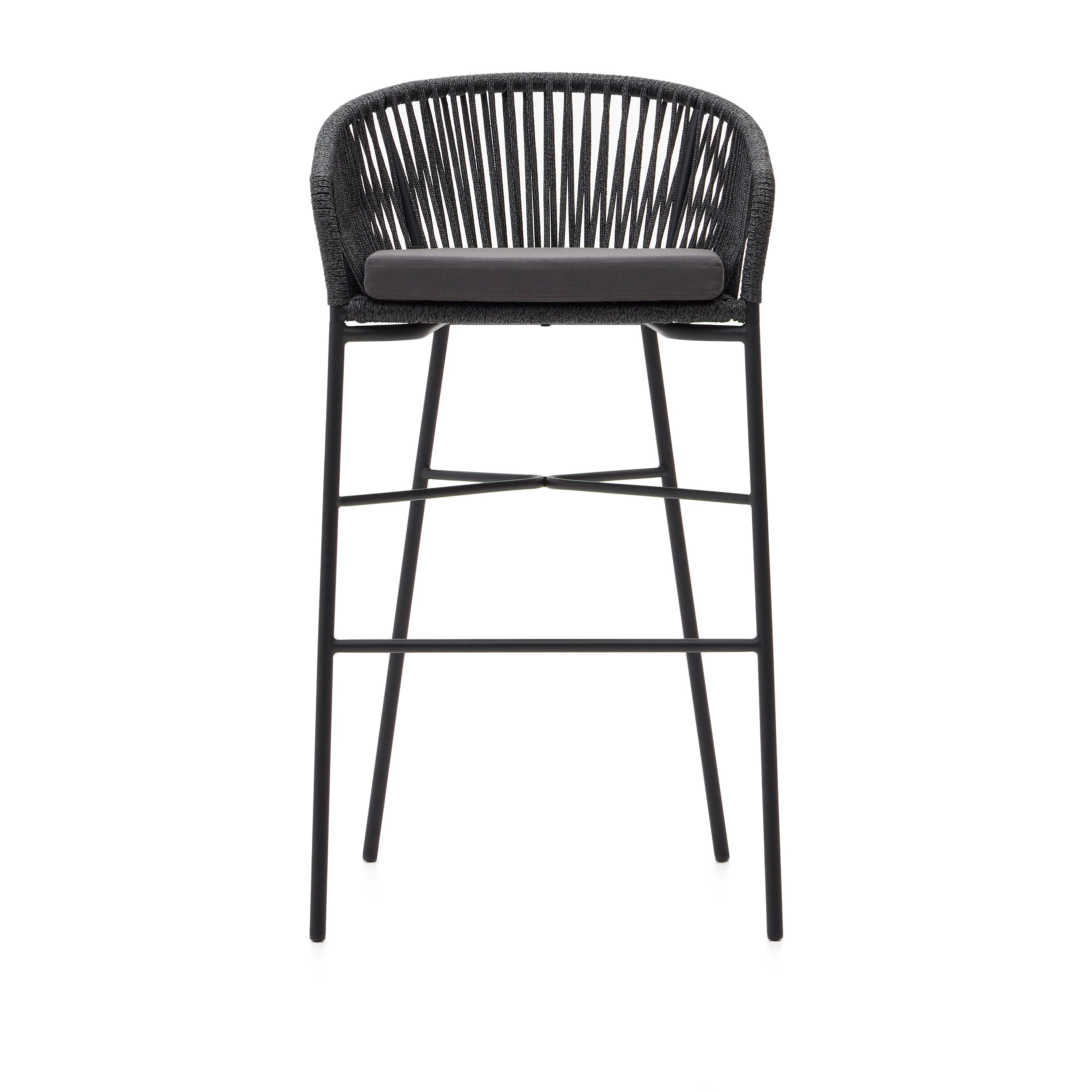 Yanet stool made from black cord and galvanised steel, height 80 cm - Product Image