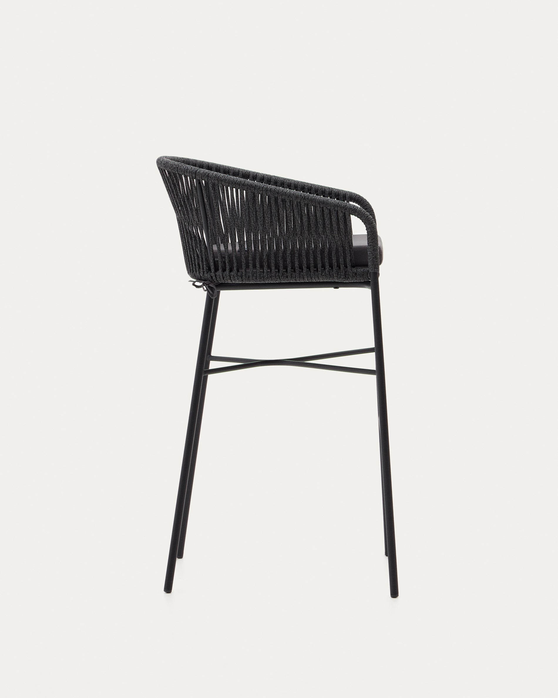 Yanet stool made from black cord and galvanised steel, height 80 cm - Product View