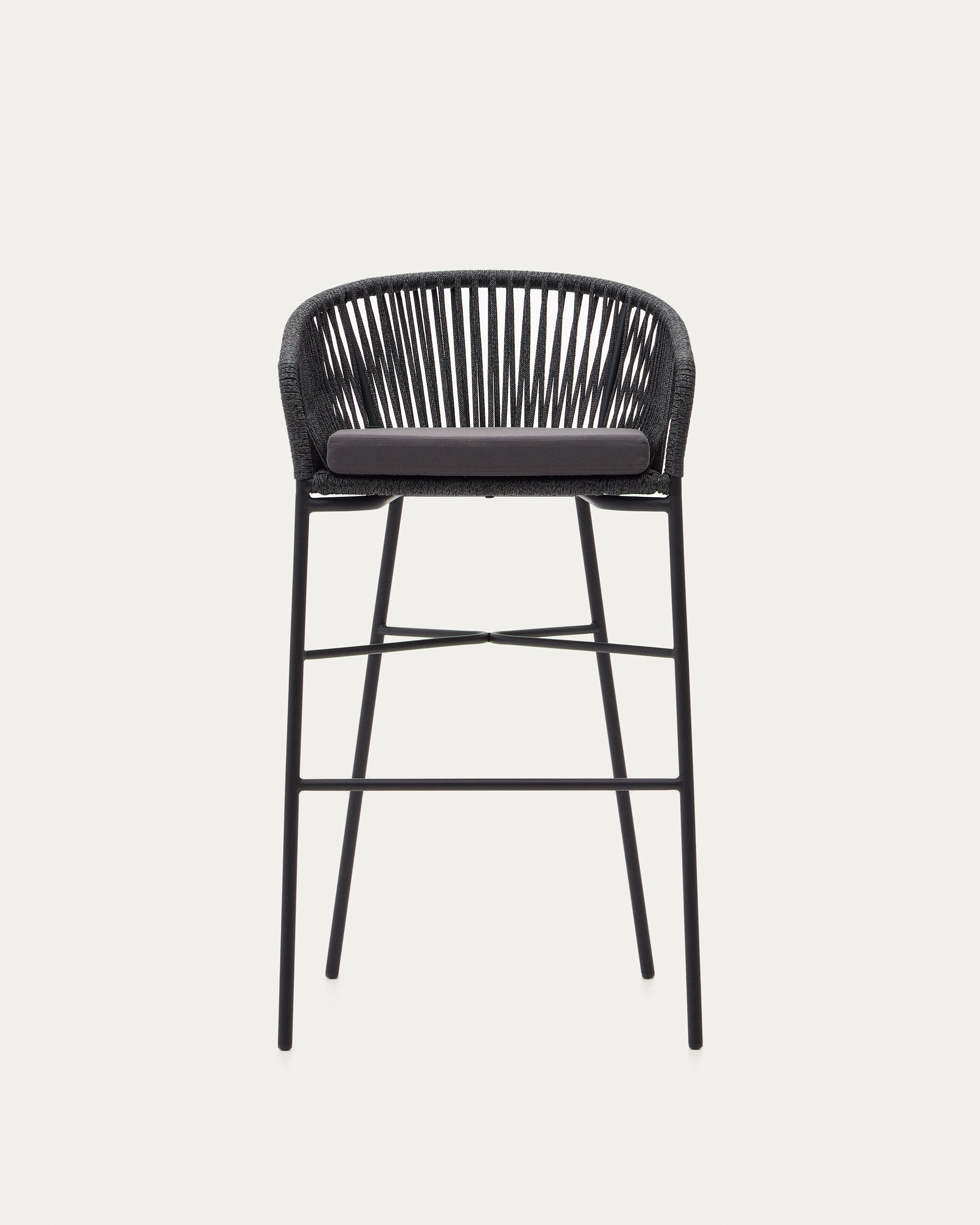 Yanet stool made from black cord and galvanised steel, height 80 cm - Product View