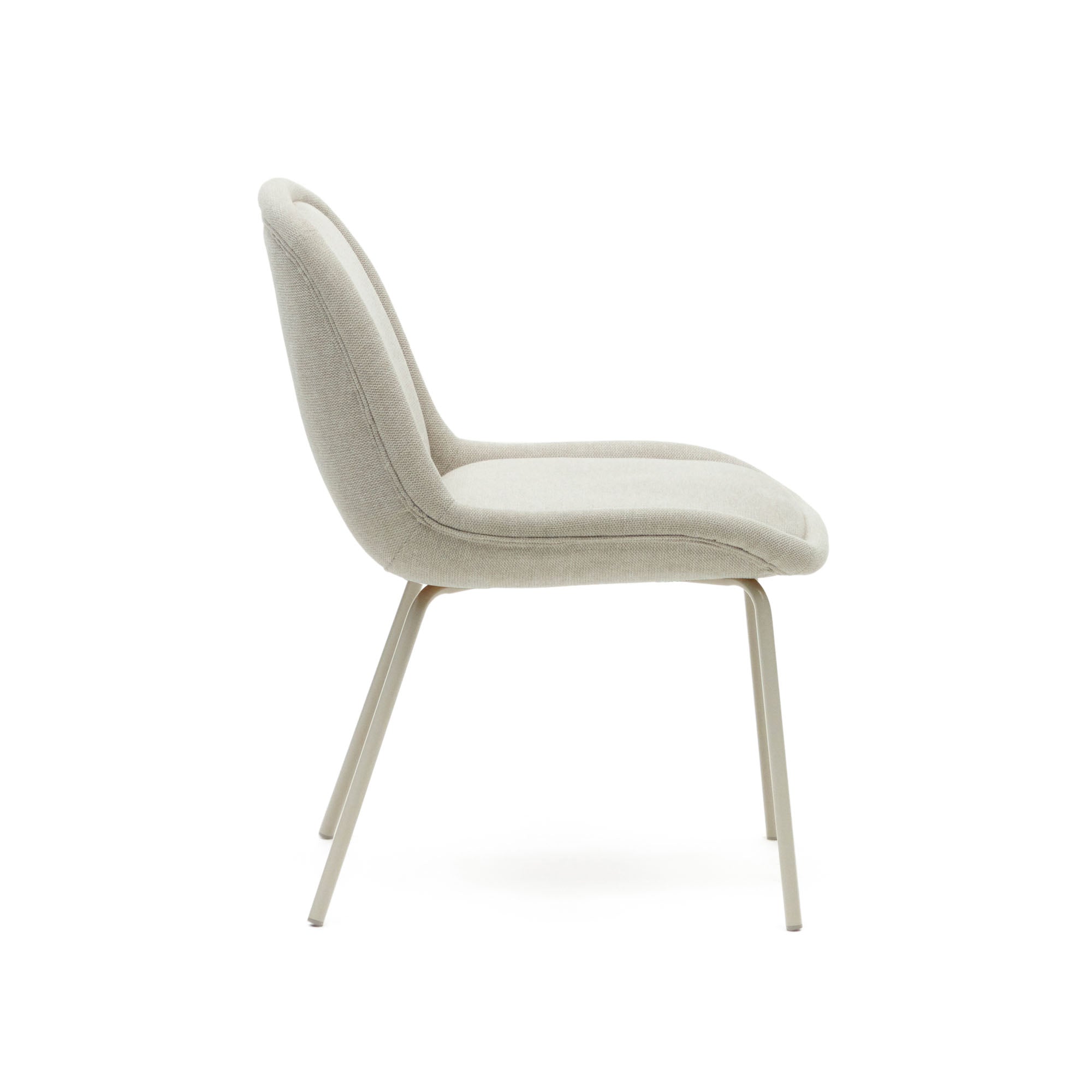 Aimin chair in beige chenille and steel legs with a matte beige painted finish FSC Mix Credit - Product Image