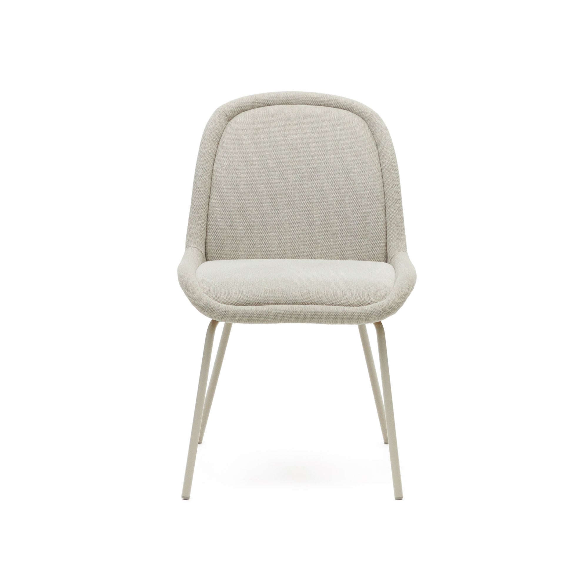 Aimin chair in beige chenille and steel legs with a matte beige painted finish FSC Mix Credit - Product Image