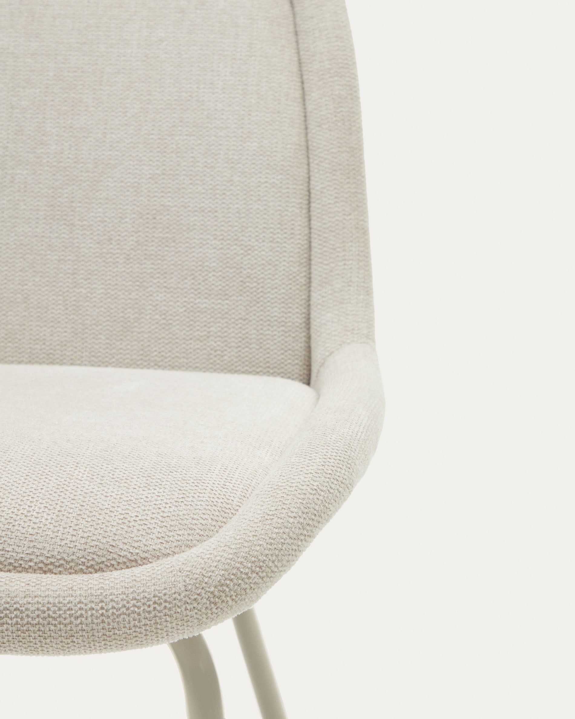 Aimin chair in beige chenille and steel legs with a matte beige painted finish FSC Mix Credit - Detail