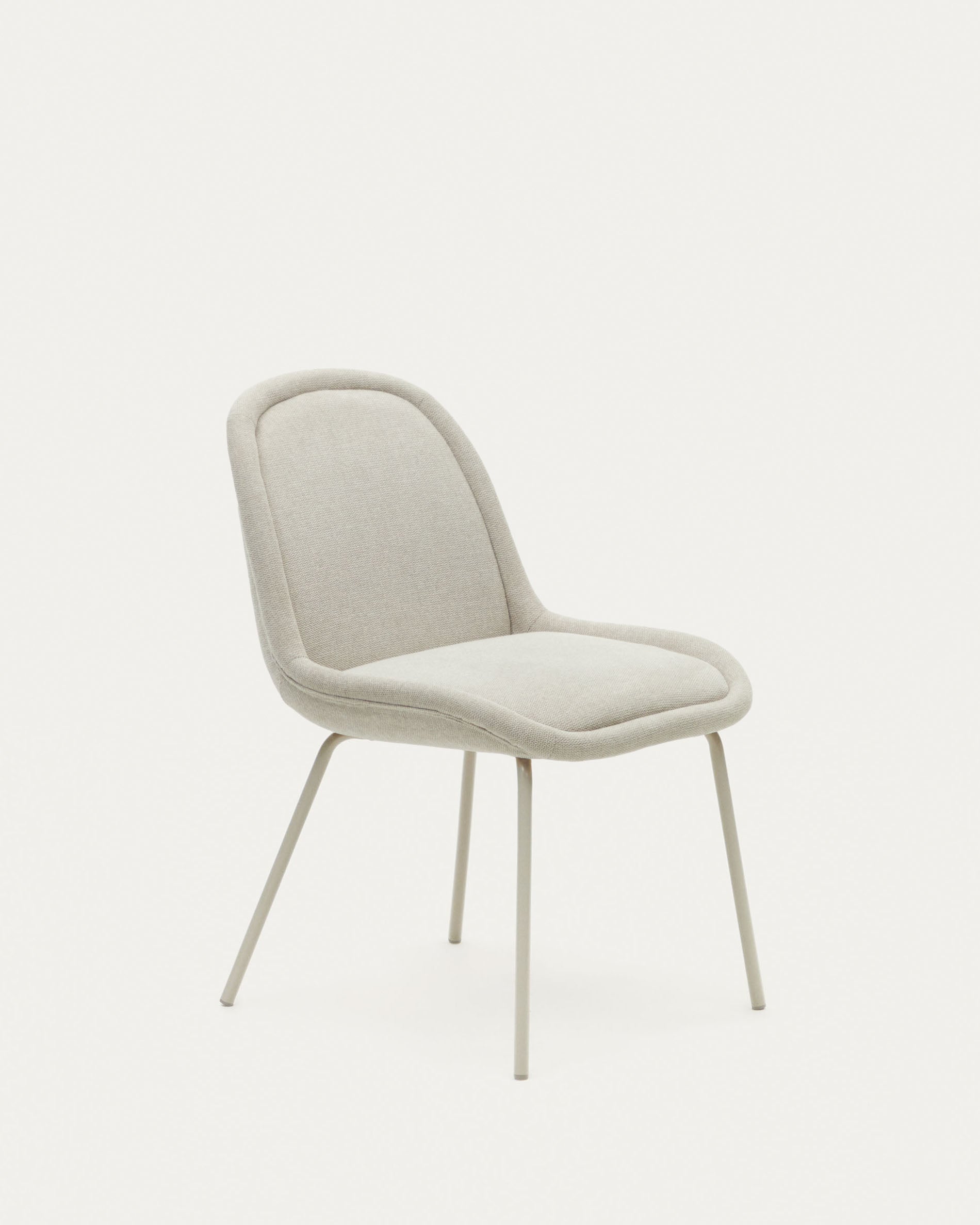 Aimin chair in beige chenille and steel legs with a matte beige painted finish FSC Mix Credit - Product View