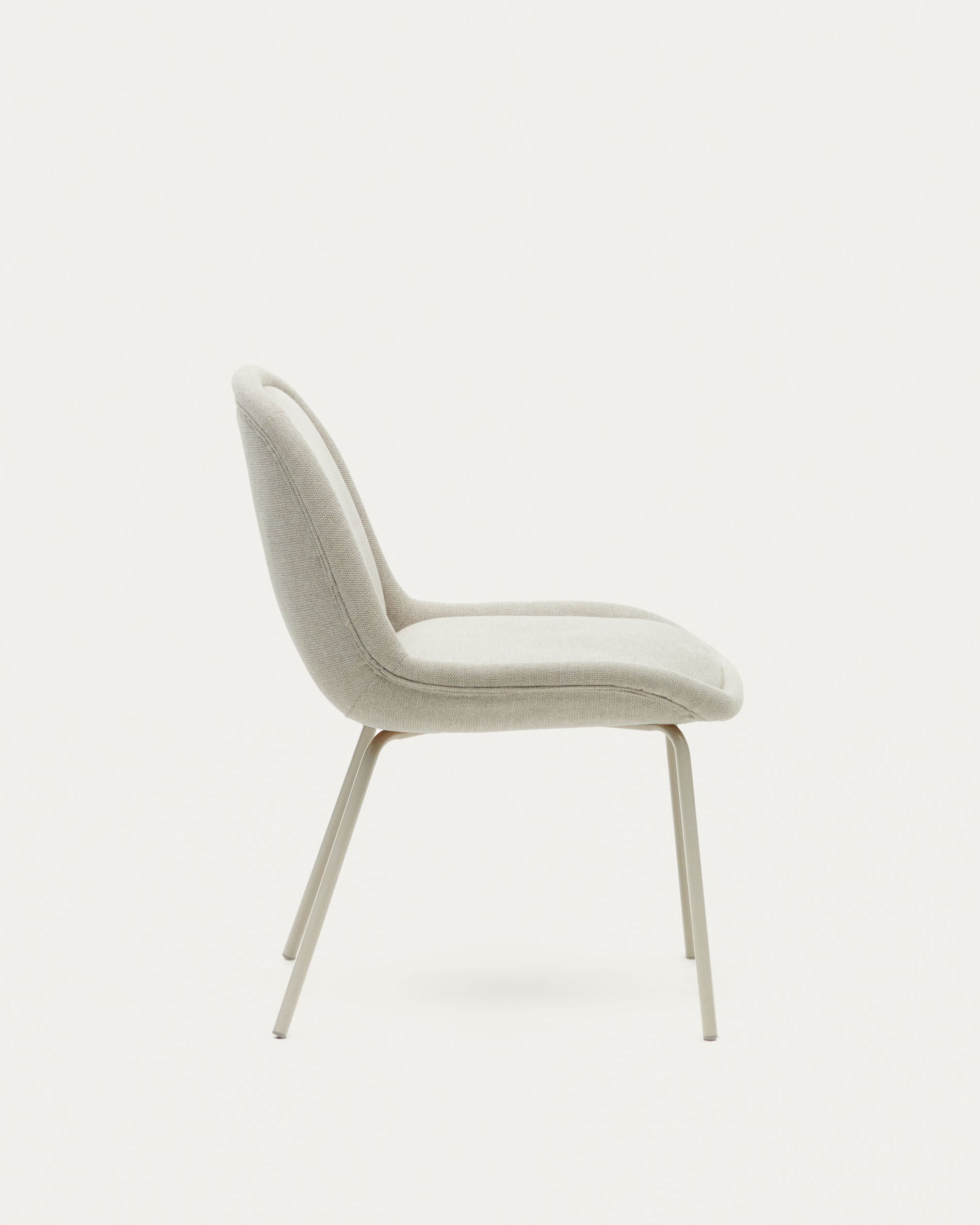 Aimin chair in beige chenille and steel legs with a matte beige painted finish FSC Mix Credit - Product View