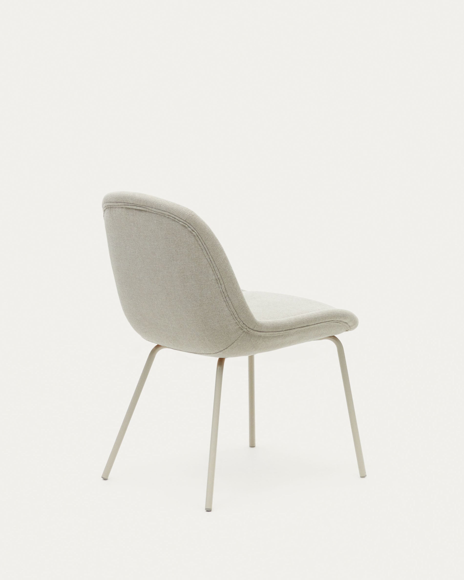 Aimin chair in beige chenille and steel legs with a matte beige painted finish FSC Mix Credit - Product View