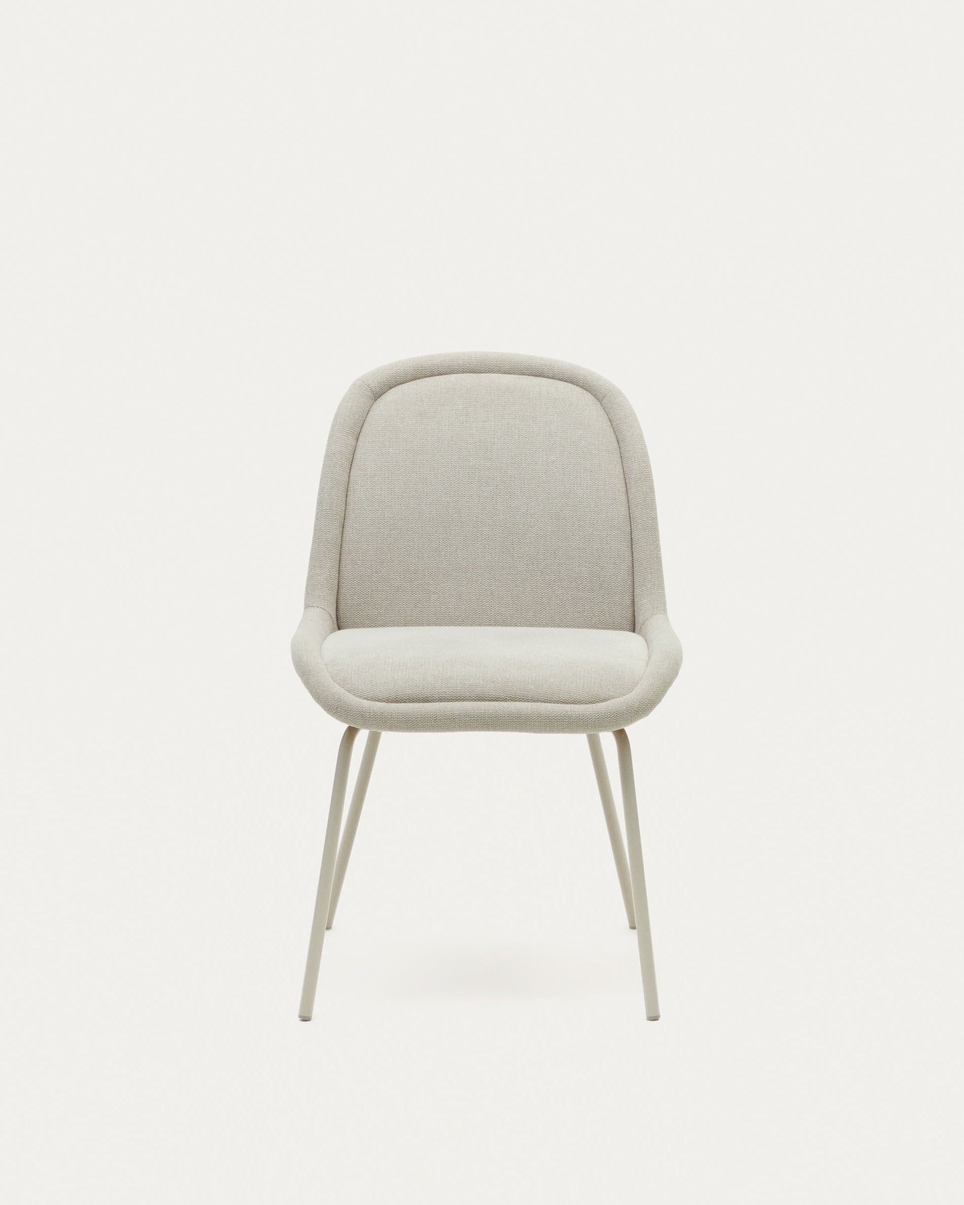 Aimin chair in beige chenille and steel legs with a matte beige painted finish FSC Mix Credit - Product View
