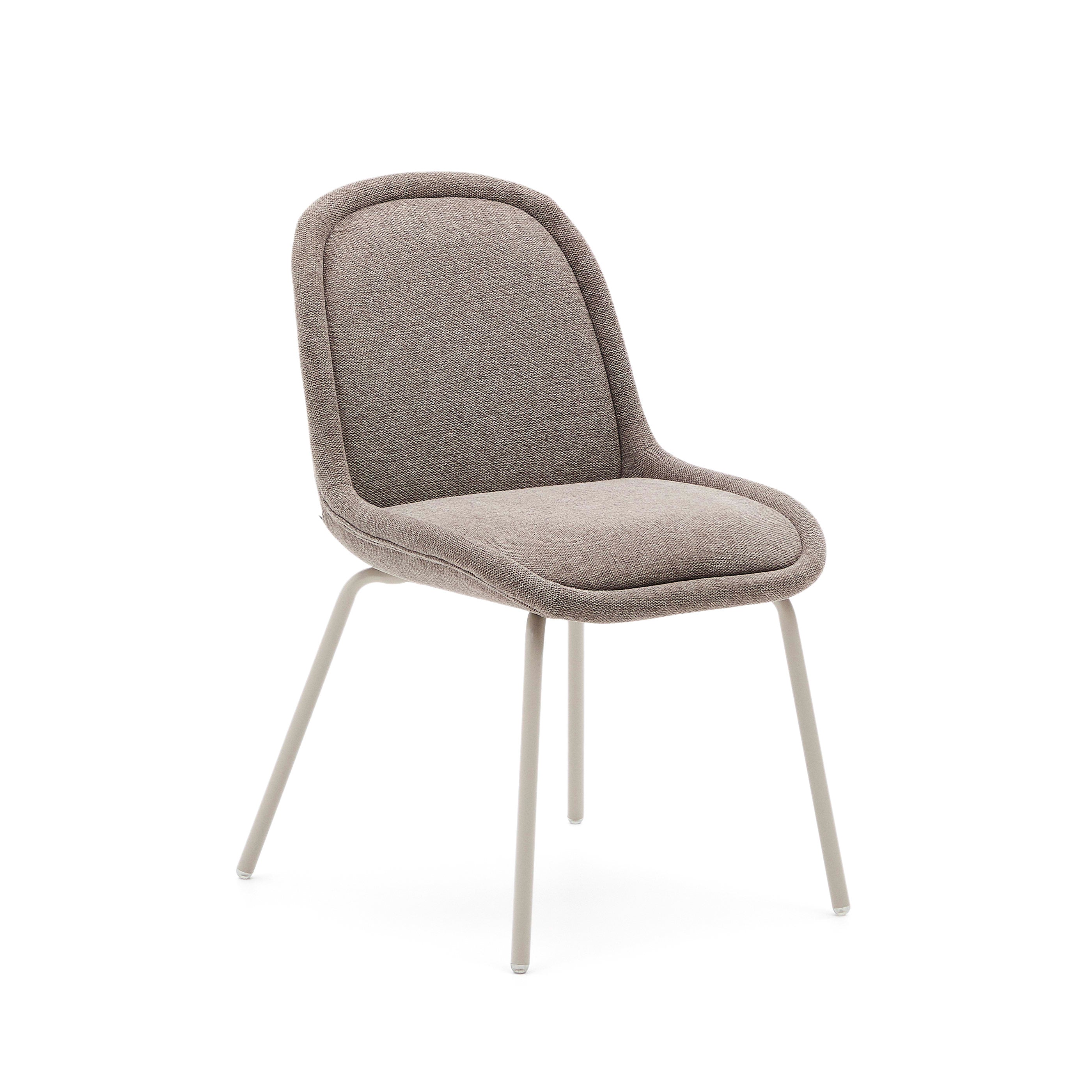 Aimin szék barna chenille anyagból és acél lábakkal, matt bézs festett befejezéssel, FSC Mix Credit