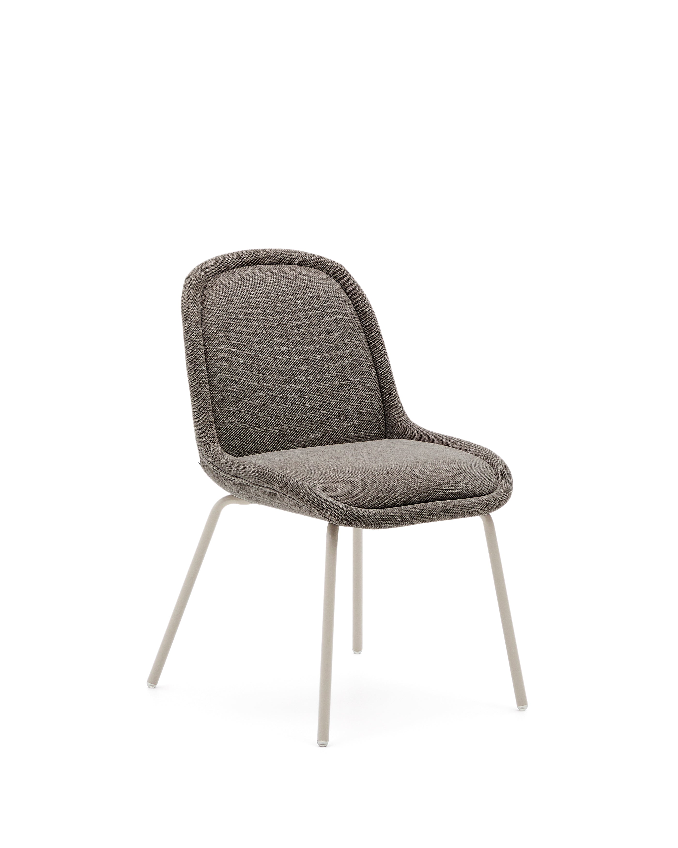 Aimin chair in brown chenille and steel legs with a matte beige painted finish FSC Mix Credit - Product Image