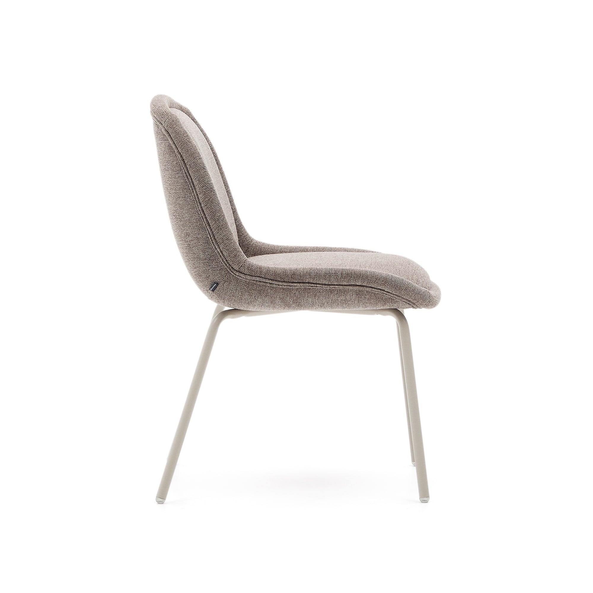 Aimin chair in brown chenille fabric with steel legs, matte beige painted finish, FSC Mix Credit