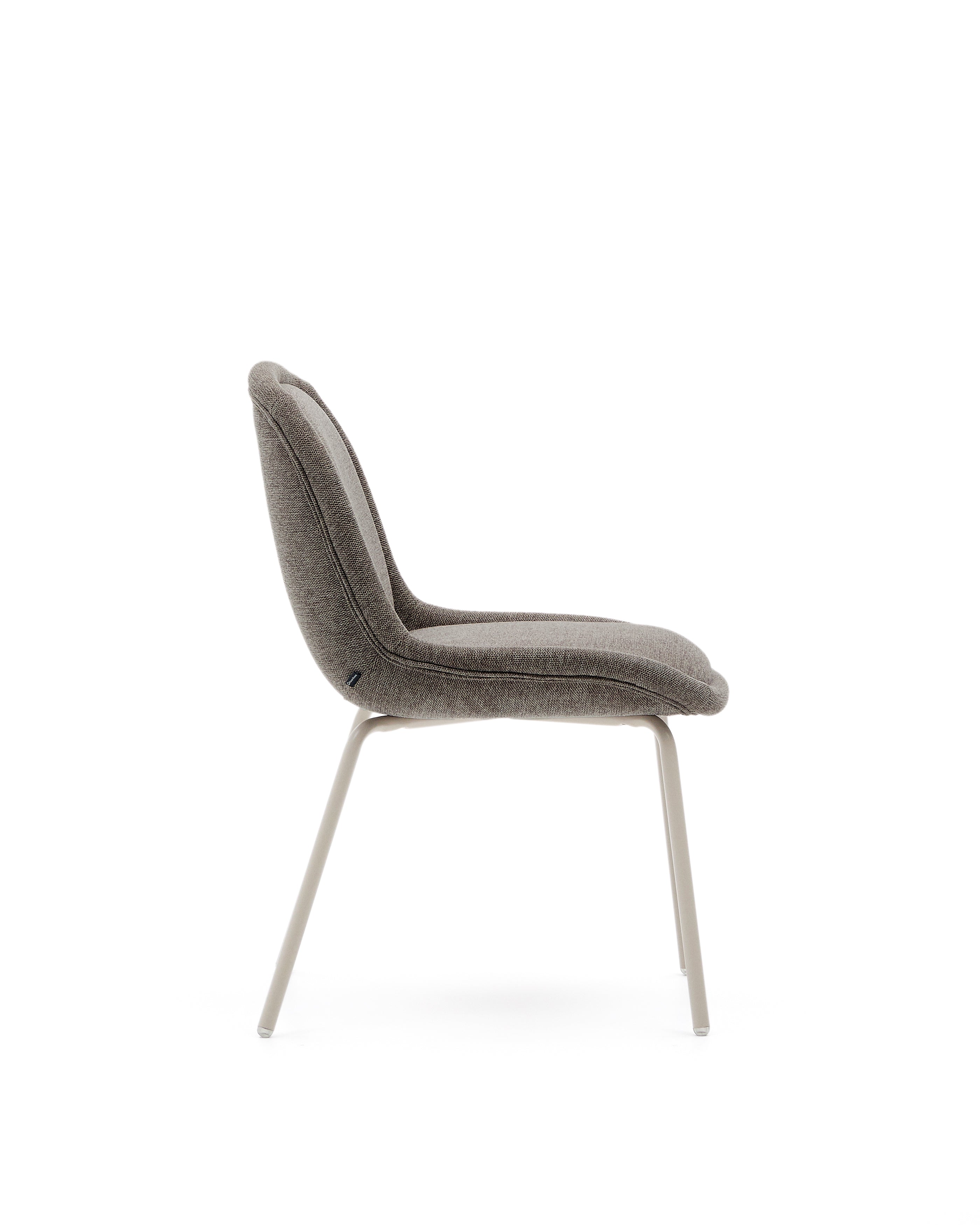 Aimin chair in brown chenille and steel legs with a matte beige painted finish FSC Mix Credit - Product Image