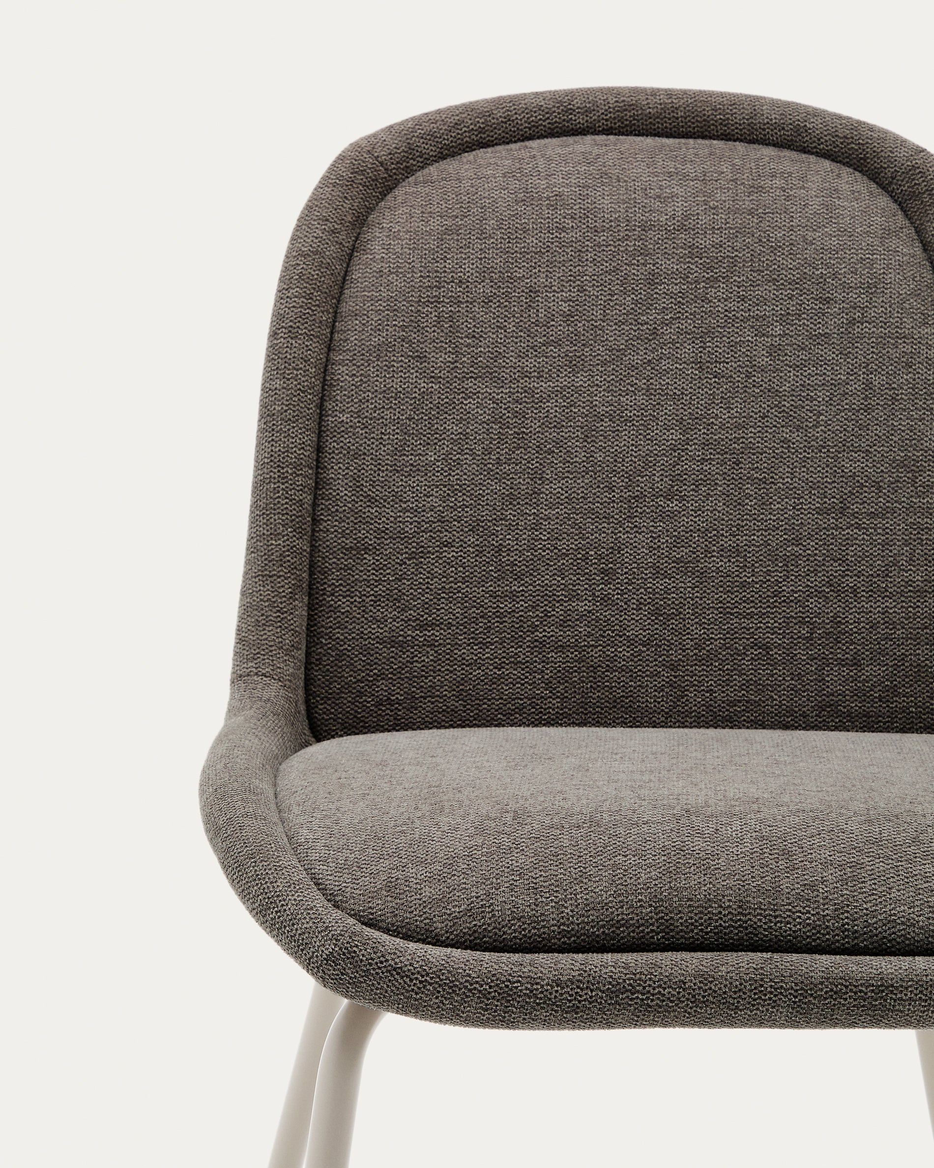 Aimin chair in brown chenille and steel legs with a matte beige painted finish FSC Mix Credit - Detail