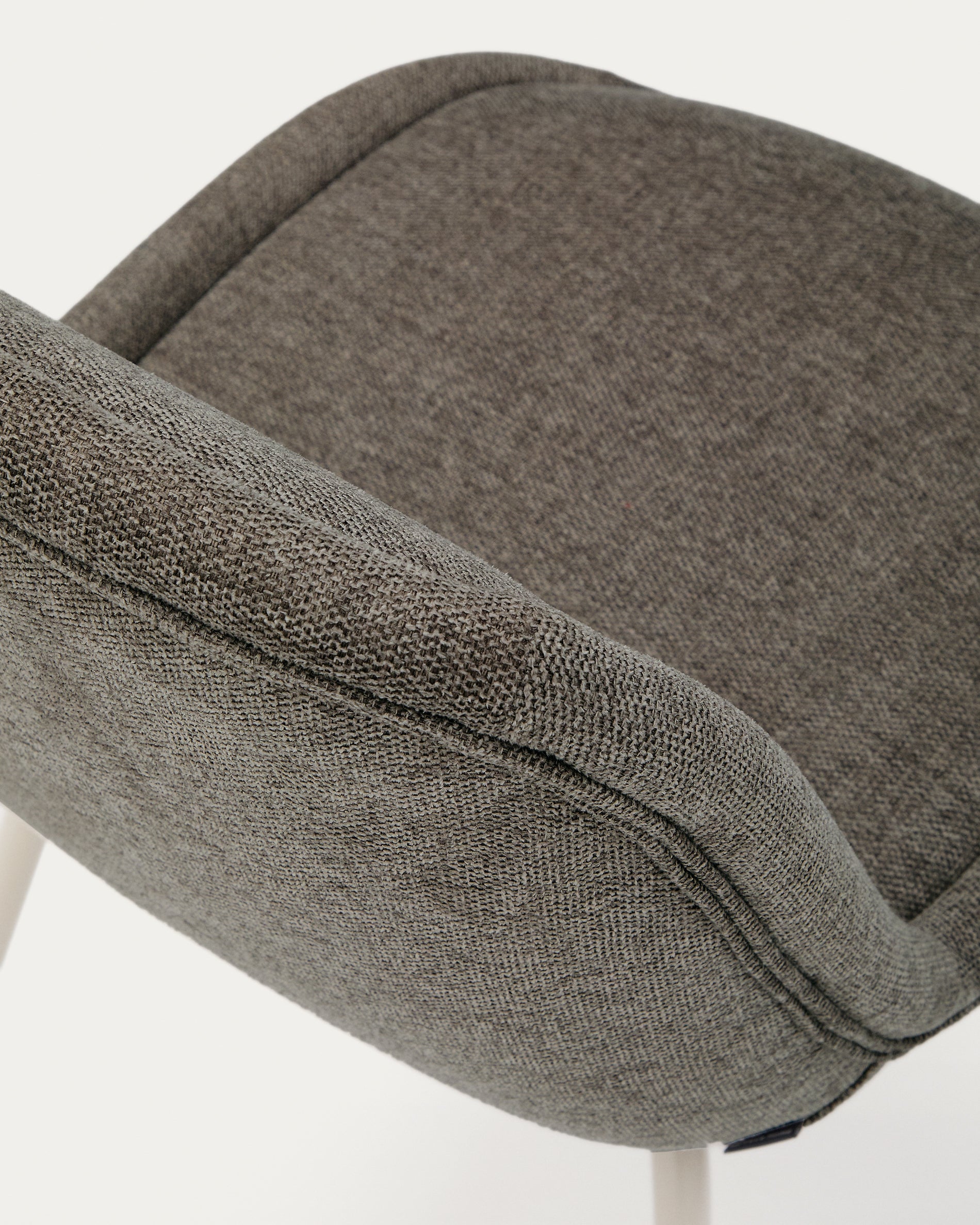 Aimin chair in brown chenille and steel legs with a matte beige painted finish FSC Mix Credit - Detail