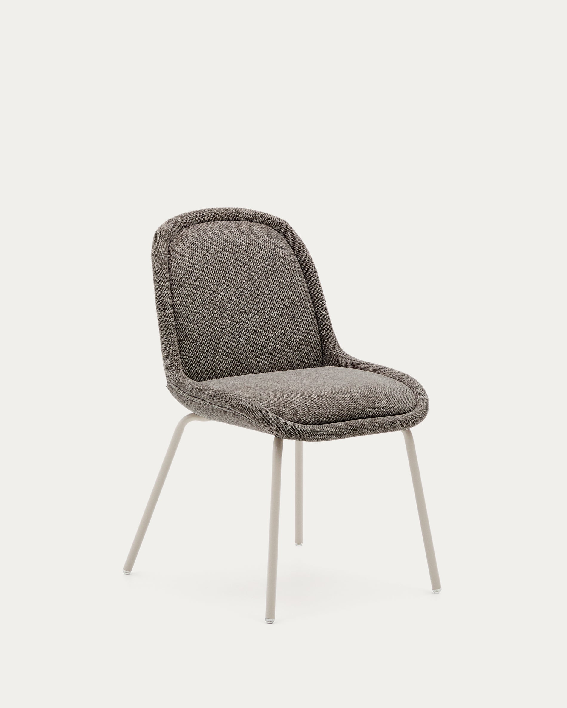 Aimin chair in brown chenille and steel legs with a matte beige painted finish FSC Mix Credit - Product View