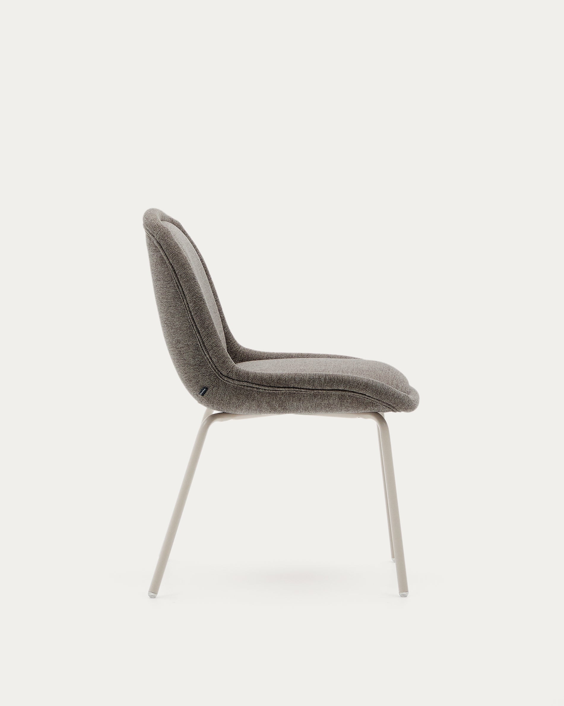 Aimin chair in brown chenille and steel legs with a matte beige painted finish FSC Mix Credit - Product View