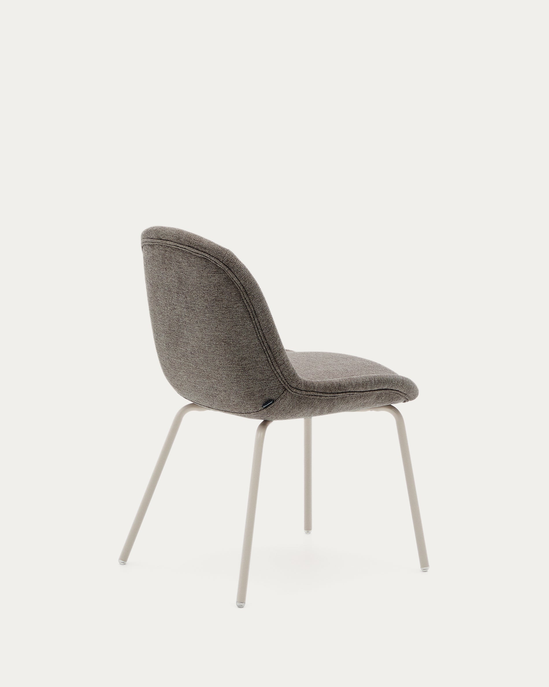 Aimin chair in brown chenille and steel legs with a matte beige painted finish FSC Mix Credit - Product View