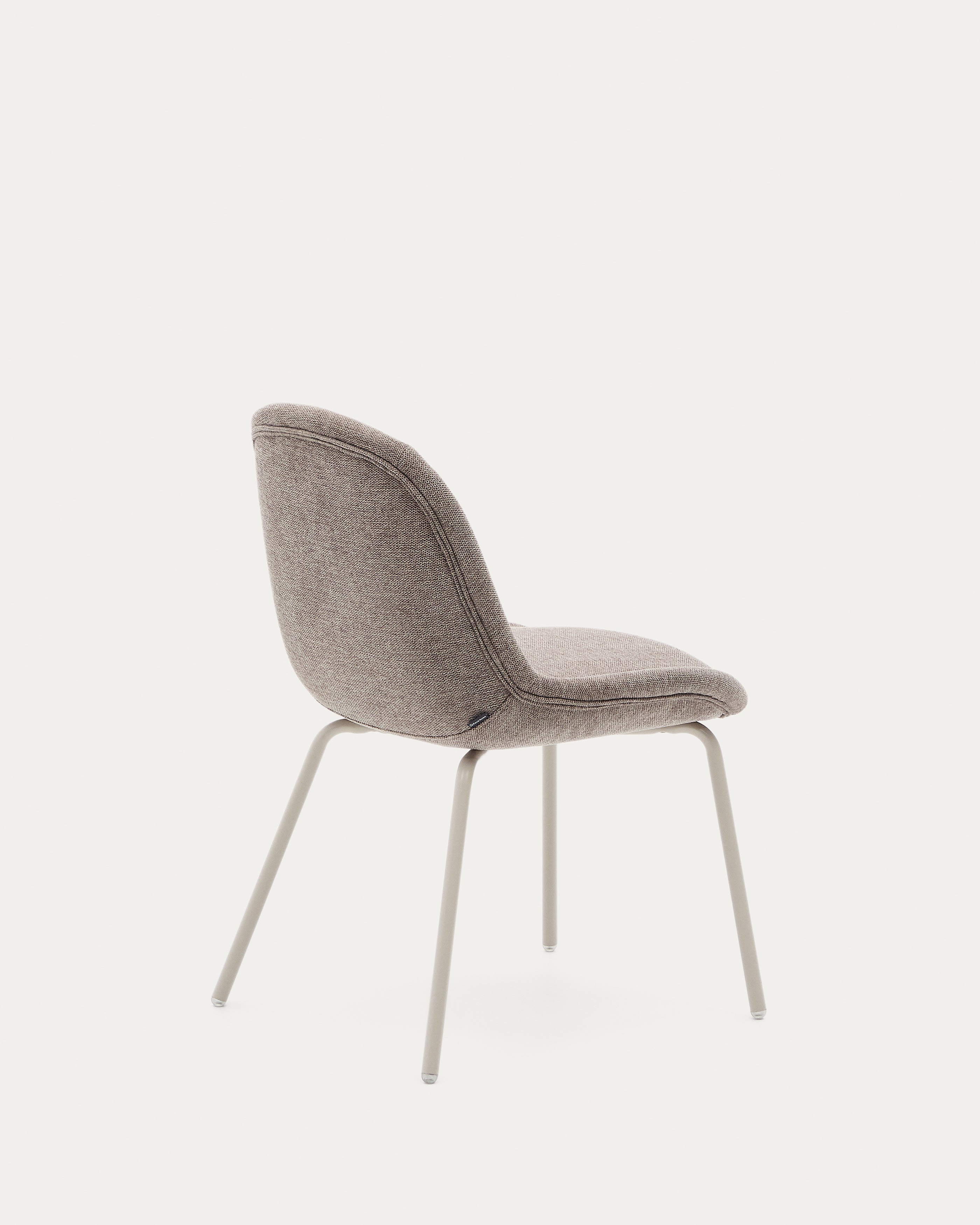 Aimin chair in brown chenille fabric with steel legs, matte beige painted finish, FSC Mix Credit