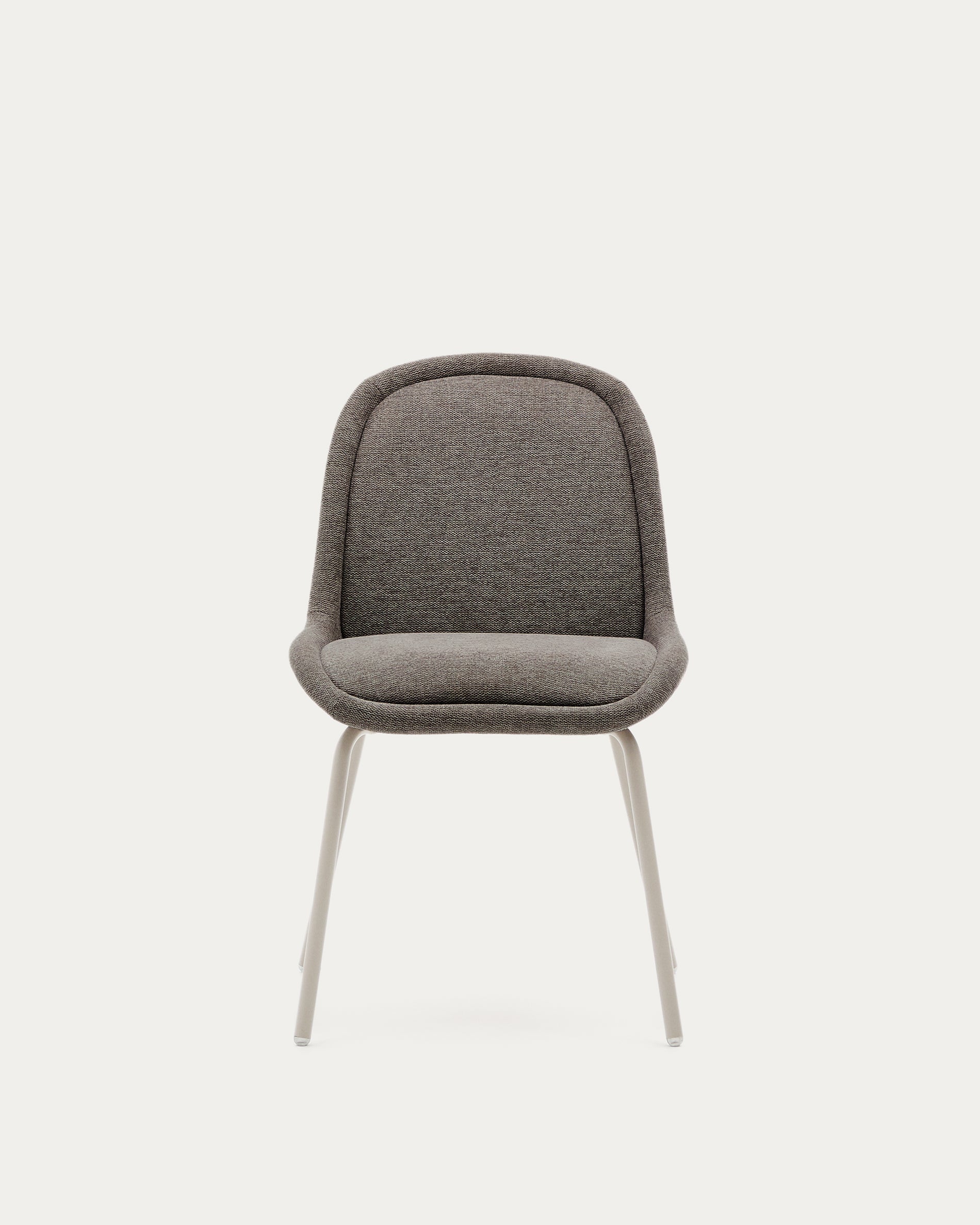 Aimin chair in brown chenille and steel legs with a matte beige painted finish FSC Mix Credit - Product View