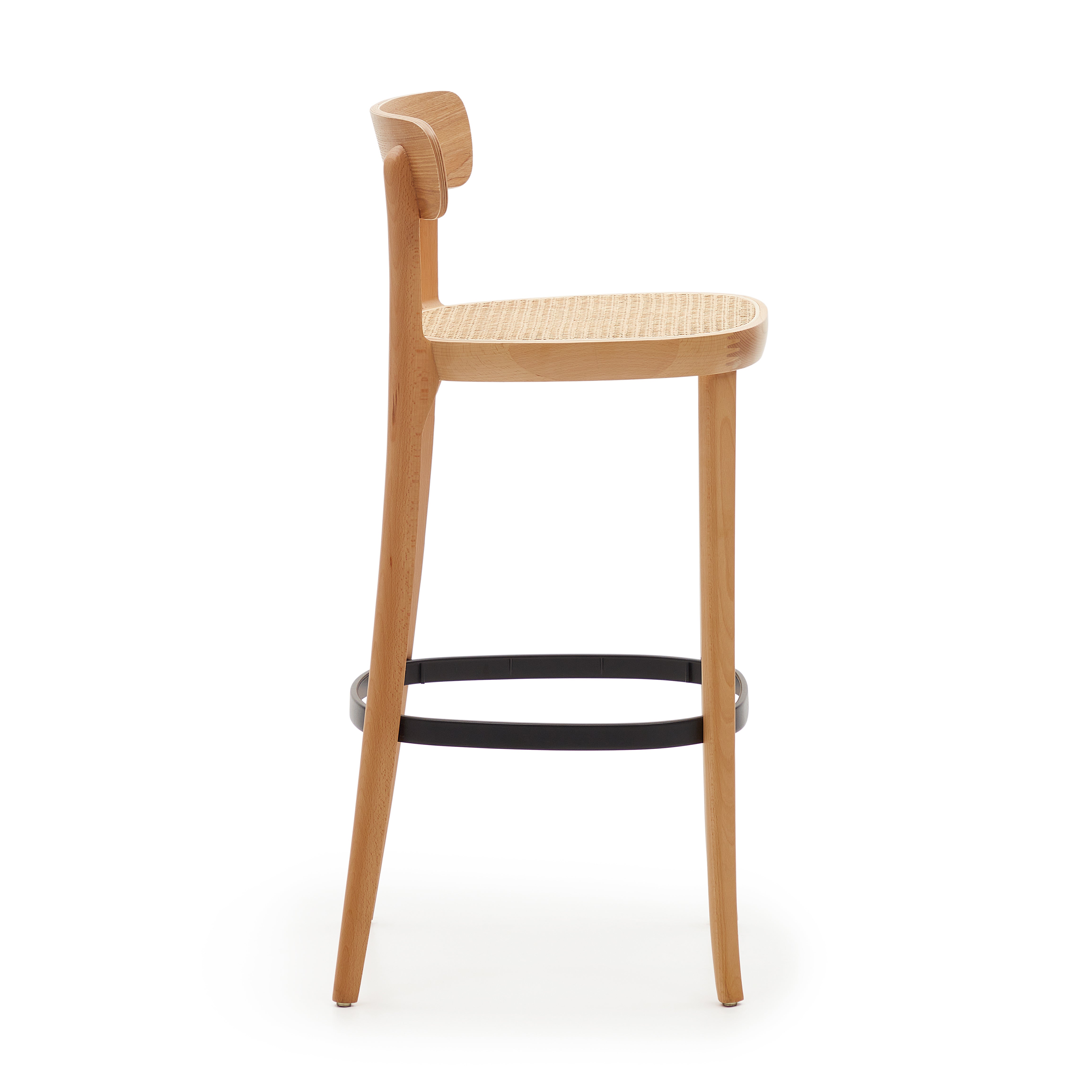 Romane stool beechwood stool with a natural finish, ash wood veneer and ratan seat 75 cm - Product Image