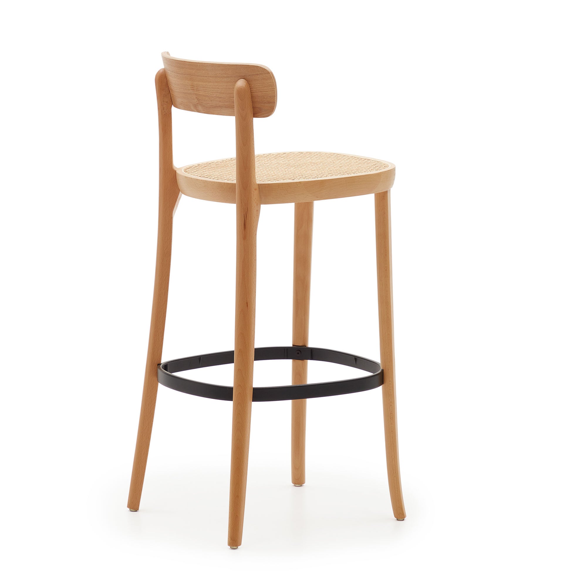 Romane stool beechwood stool with a natural finish, ash wood veneer and ratan seat 75 cm - Product Image