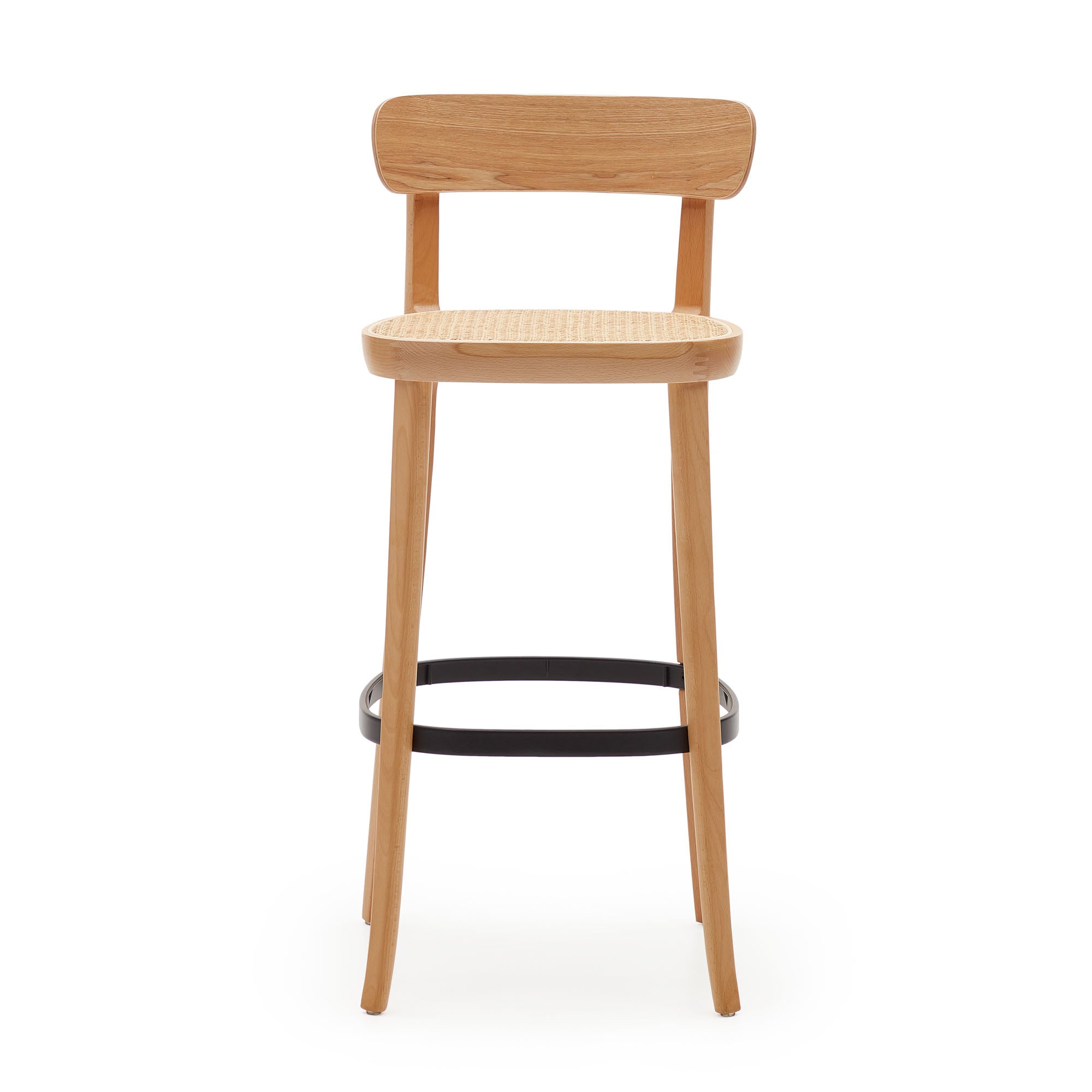 Romane stool beechwood stool with a natural finish, ash wood veneer and ratan seat 75 cm - Product Image