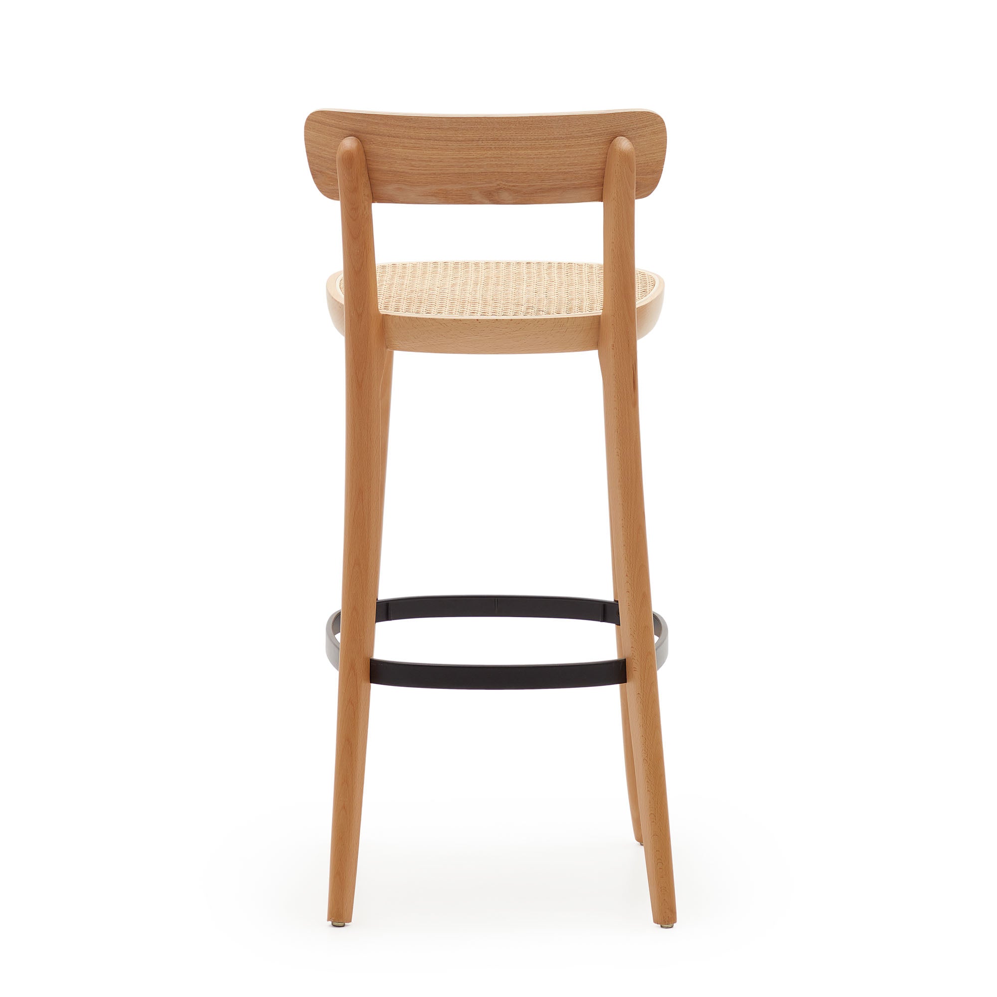 Romane stool beechwood stool with a natural finish, ash wood veneer and ratan seat 75 cm - Product Image