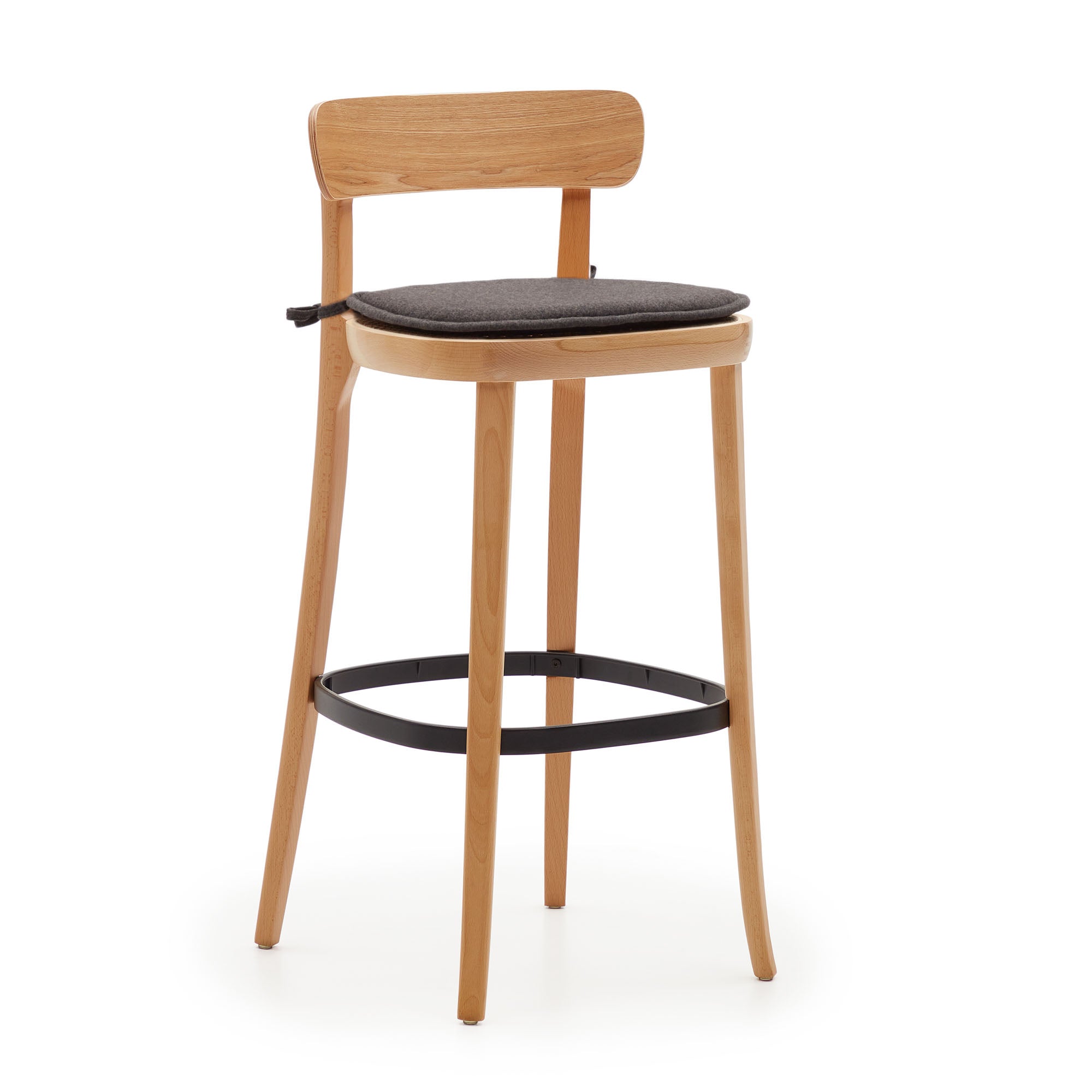 Romane stool beechwood stool with a natural finish, ash wood veneer and ratan seat 75 cm - Product Image