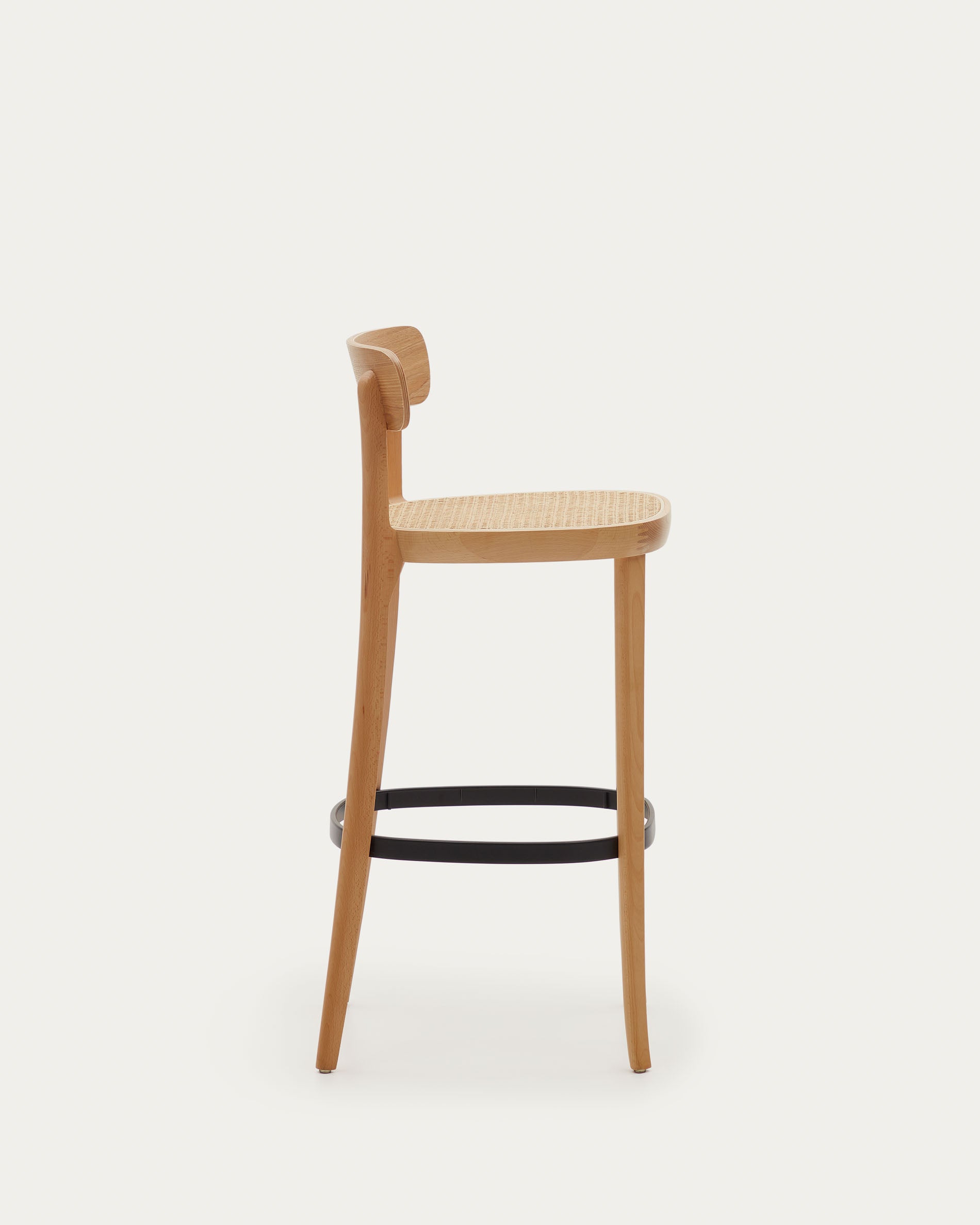Romane stool beechwood stool with a natural finish, ash wood veneer and ratan seat 75 cm - Product View