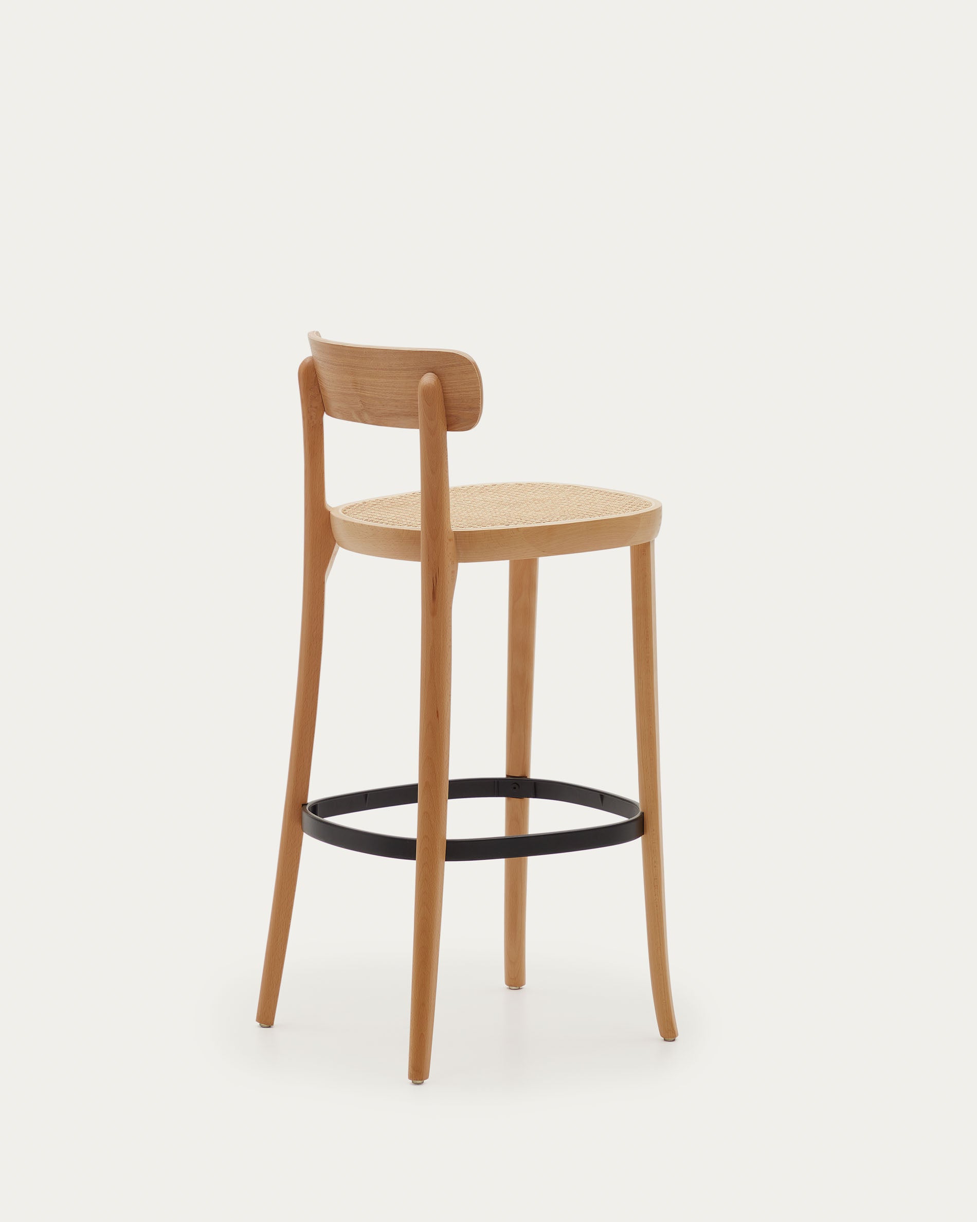 Romane stool beechwood stool with a natural finish, ash wood veneer and ratan seat 75 cm - Product View