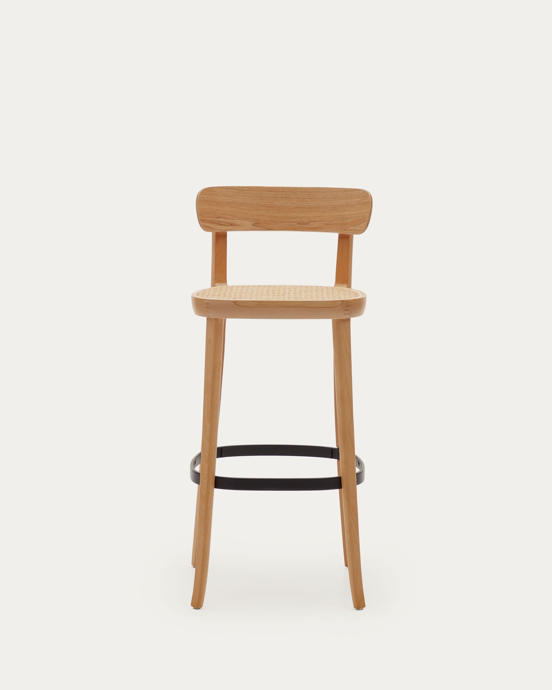 Romane stool beechwood stool with a natural finish, ash wood veneer and ratan seat 75 cm - Product View