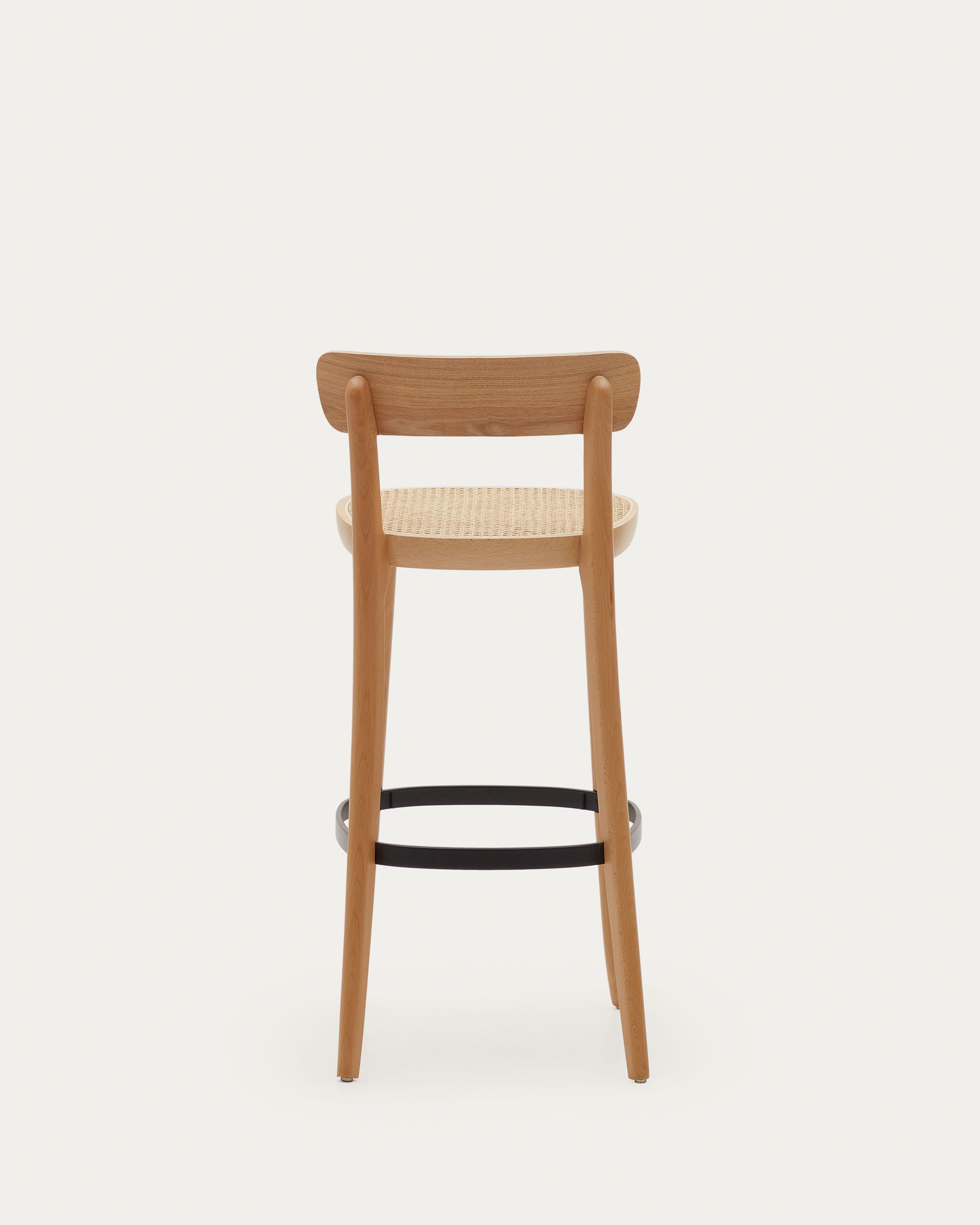 Romane stool beechwood stool with a natural finish, ash wood veneer and ratan seat 75 cm - Product View