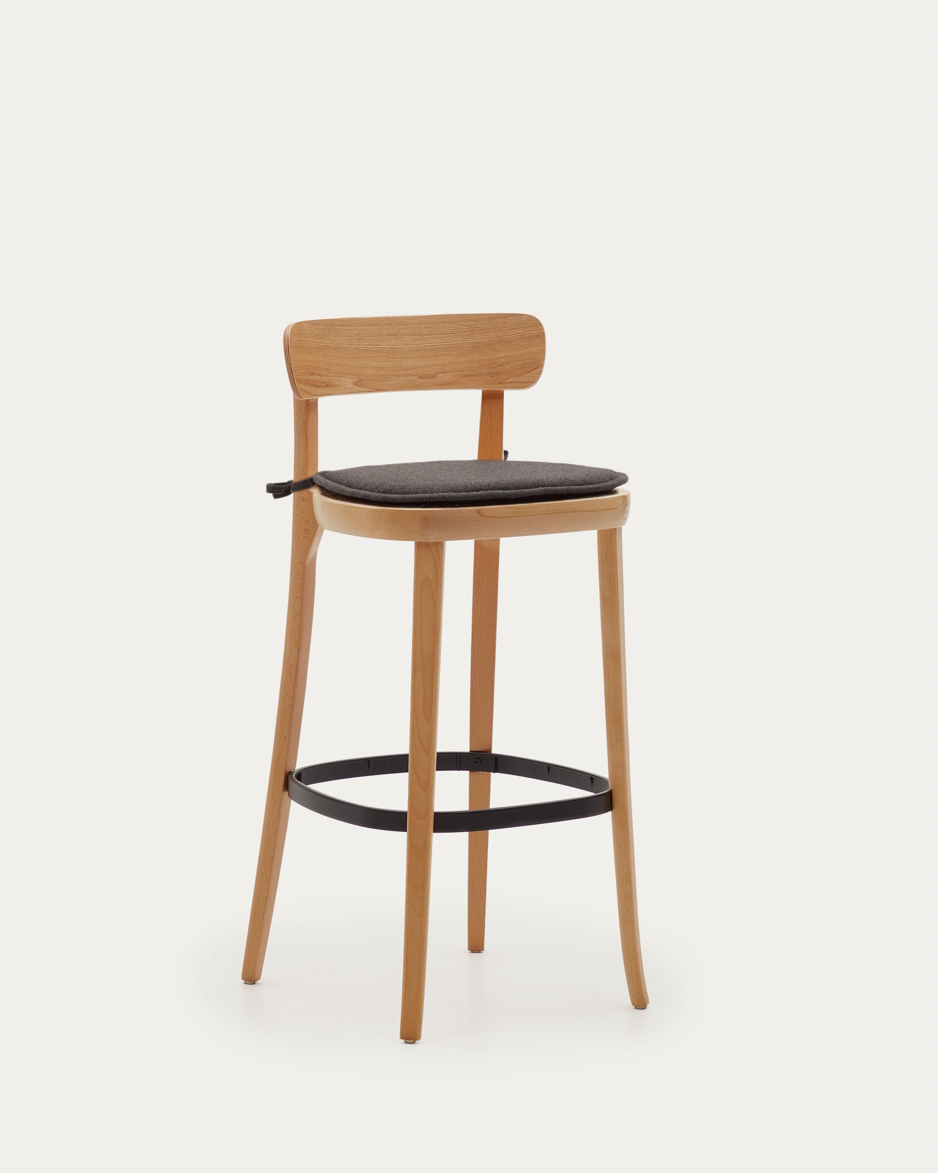 Romane stool beechwood stool with a natural finish, ash wood veneer and ratan seat 75 cm - Product View