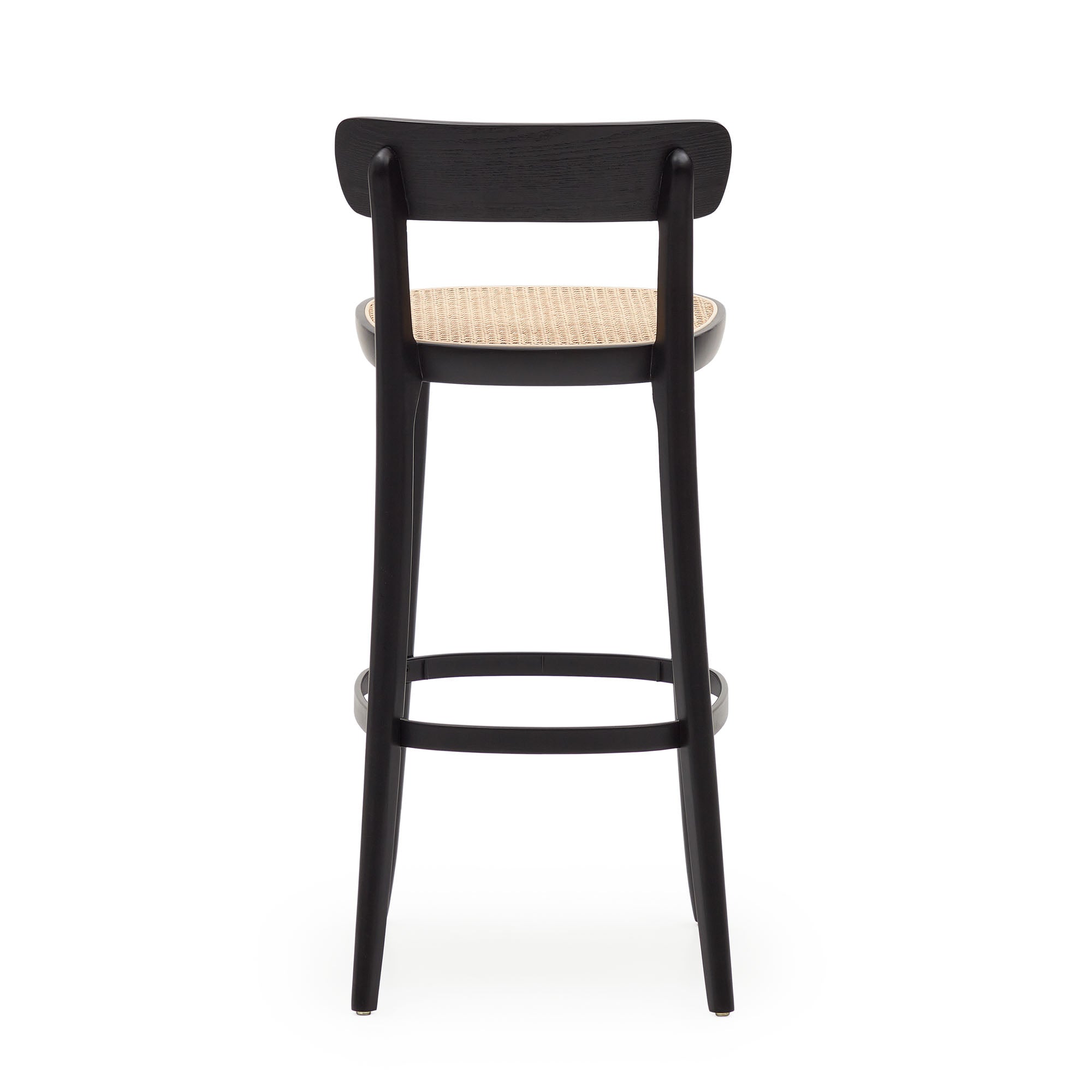 Romane beechwood stool with a black finish, ash wood veneer and ratan seat height 75 cm - Product Image