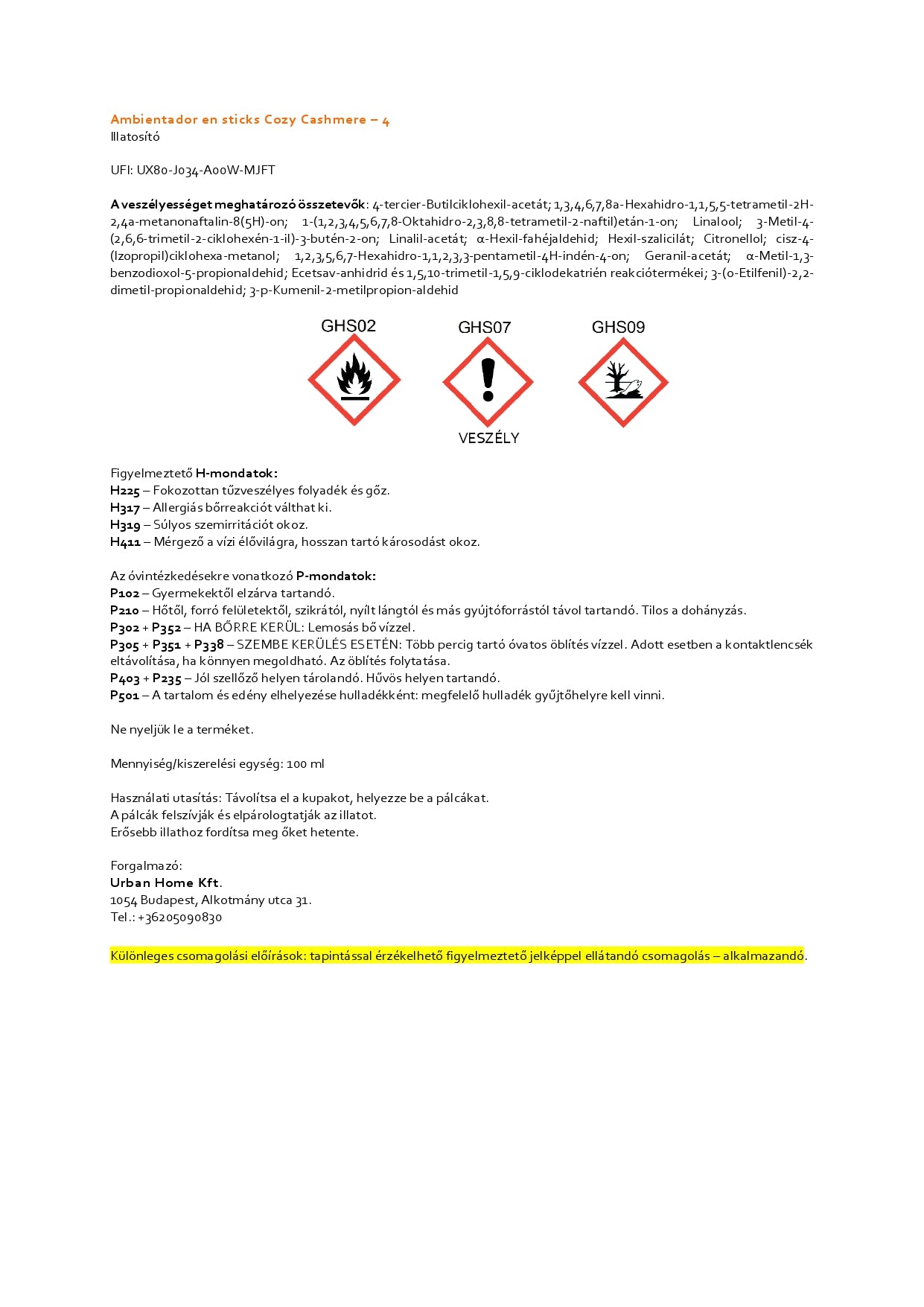 100ml Cozy Cashmere illatpálcás diffúzor utántöltő