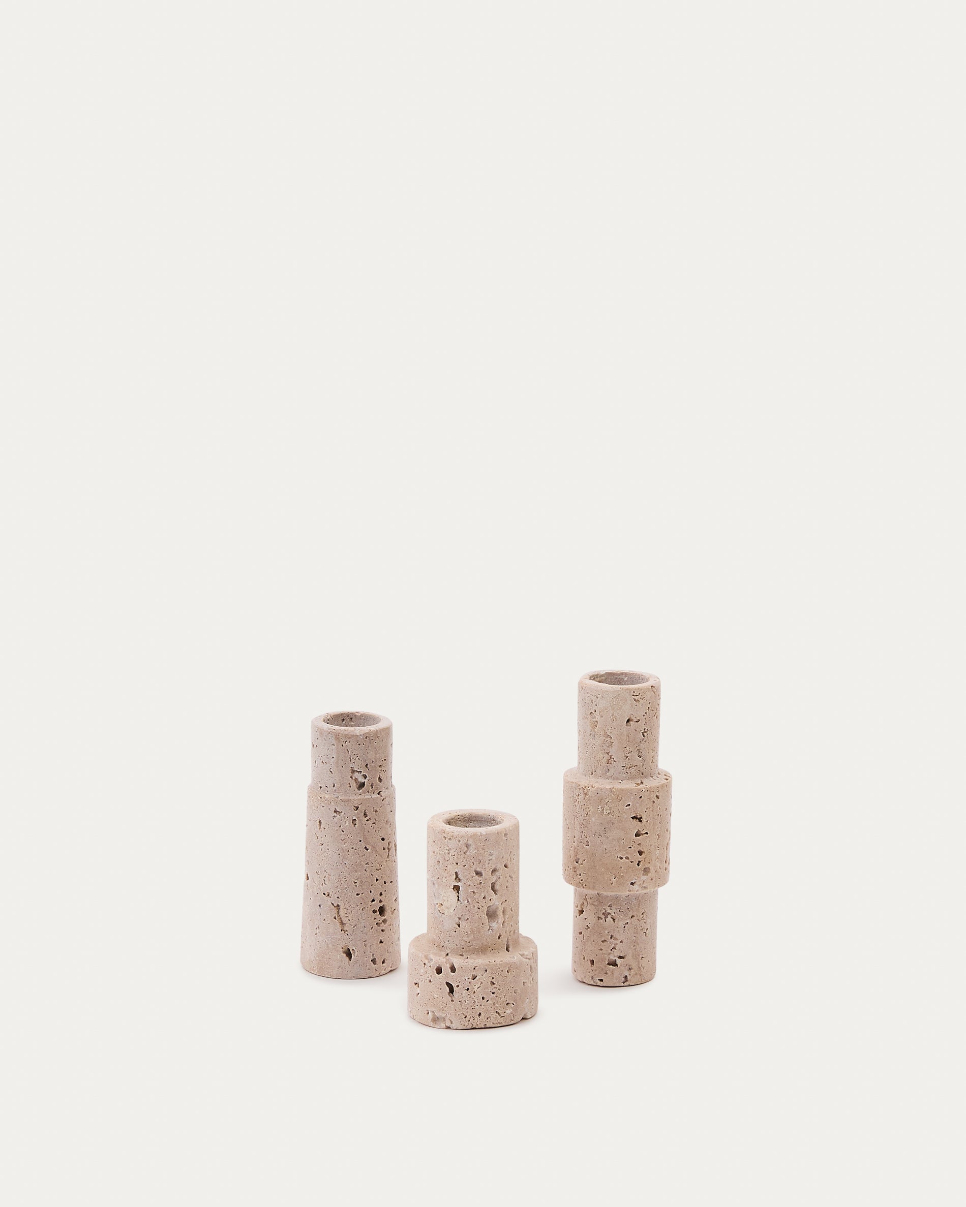 Majid set of 3 beige travertine candle holders - Product View